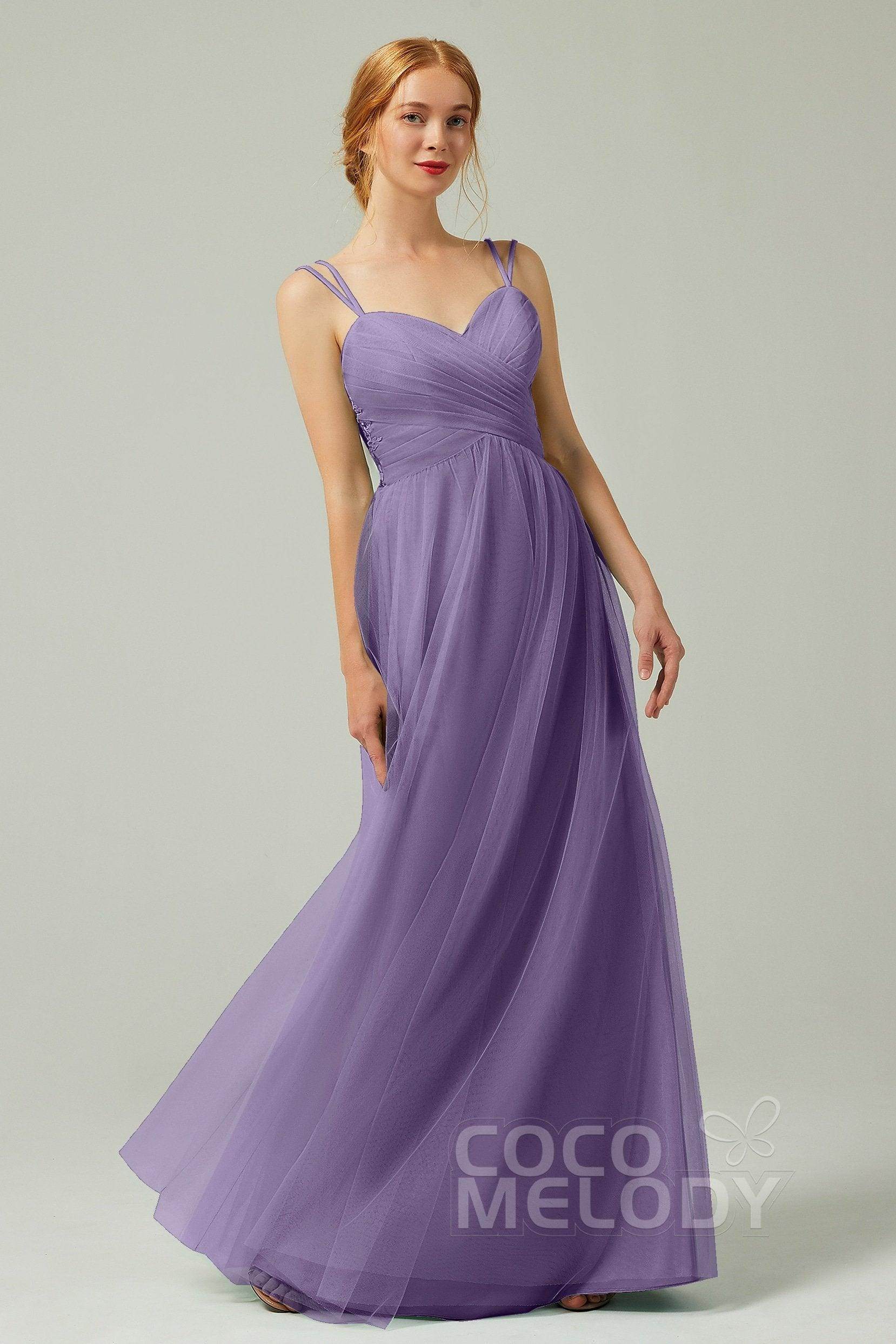 A-Line Floor Length Tulle Bridesmaid Dress CB0325 - COCOMELODY