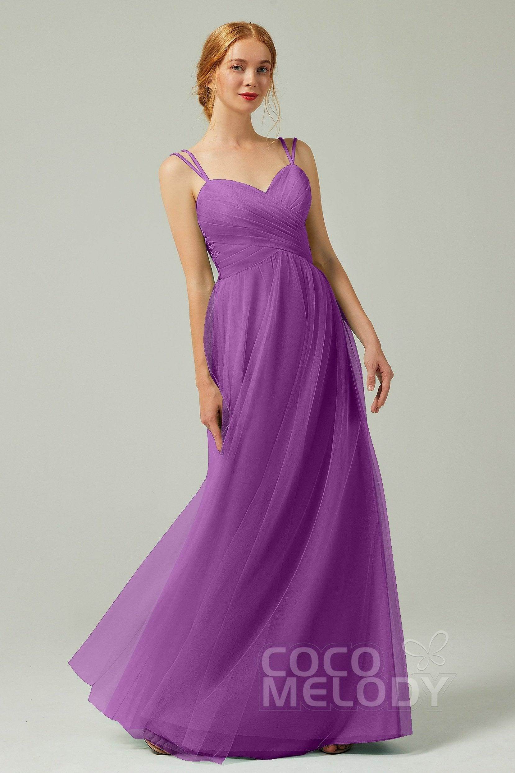 A-Line Floor Length Tulle Bridesmaid Dress CB0325 - COCOMELODY