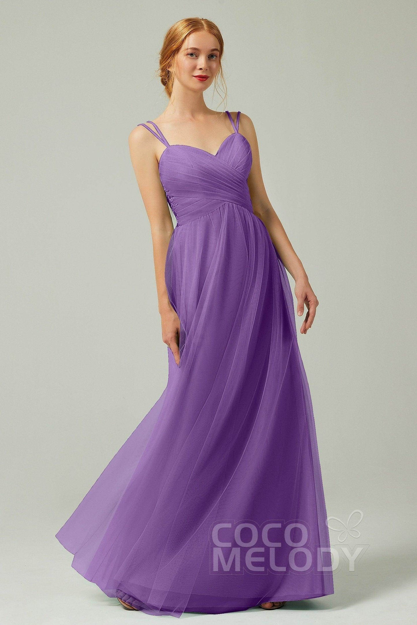 A-Line Floor Length Tulle Bridesmaid Dress CB0325 - COCOMELODY