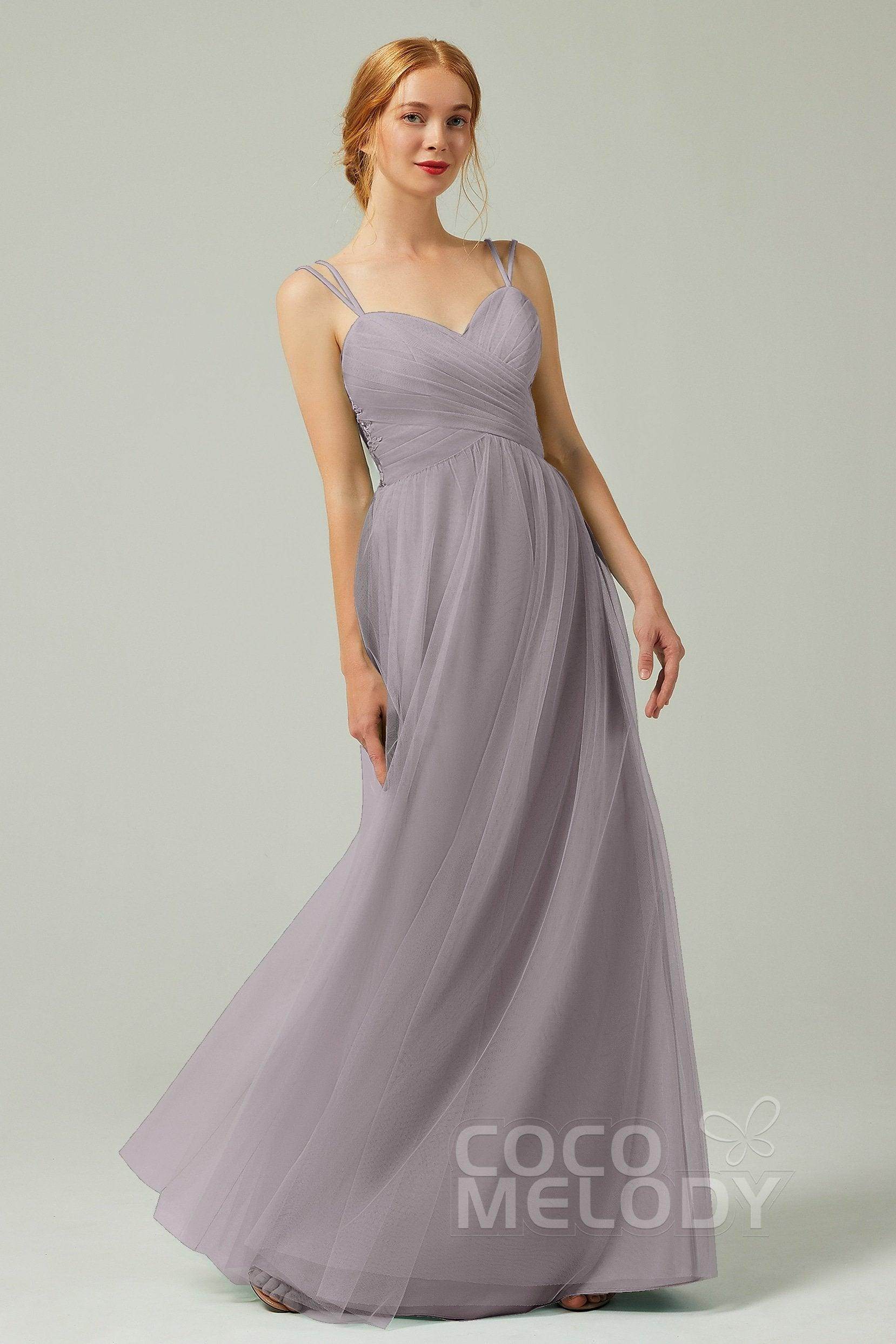 A-Line Floor Length Tulle Bridesmaid Dress CB0325 - COCOMELODY