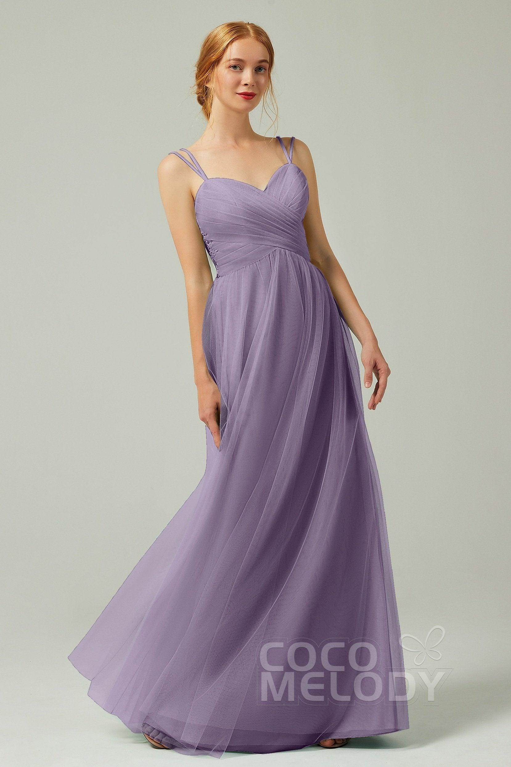 A-Line Floor Length Tulle Bridesmaid Dress CB0325 - COCOMELODY