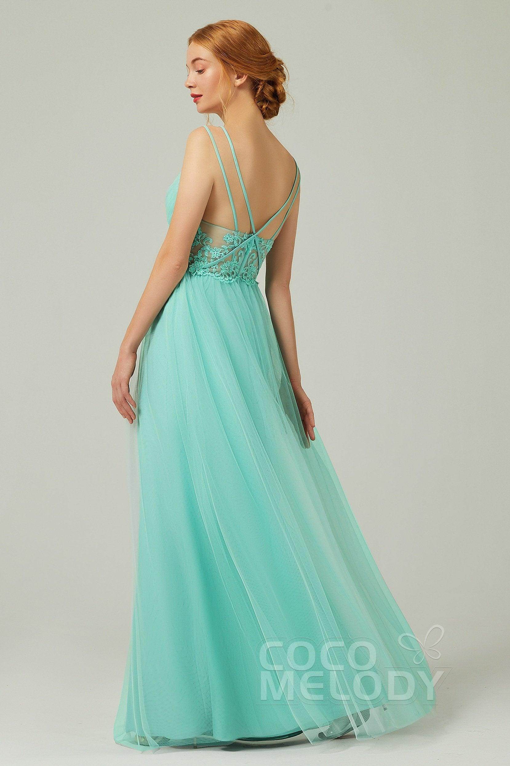 A-Line Floor Length Tulle Bridesmaid Dress CB0325 - COCOMELODY