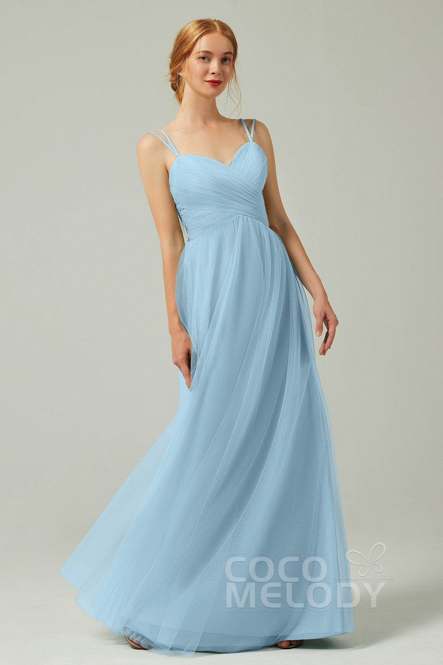 A-Line Floor Length Tulle Bridesmaid Dress CB0325 - COCOMELODY