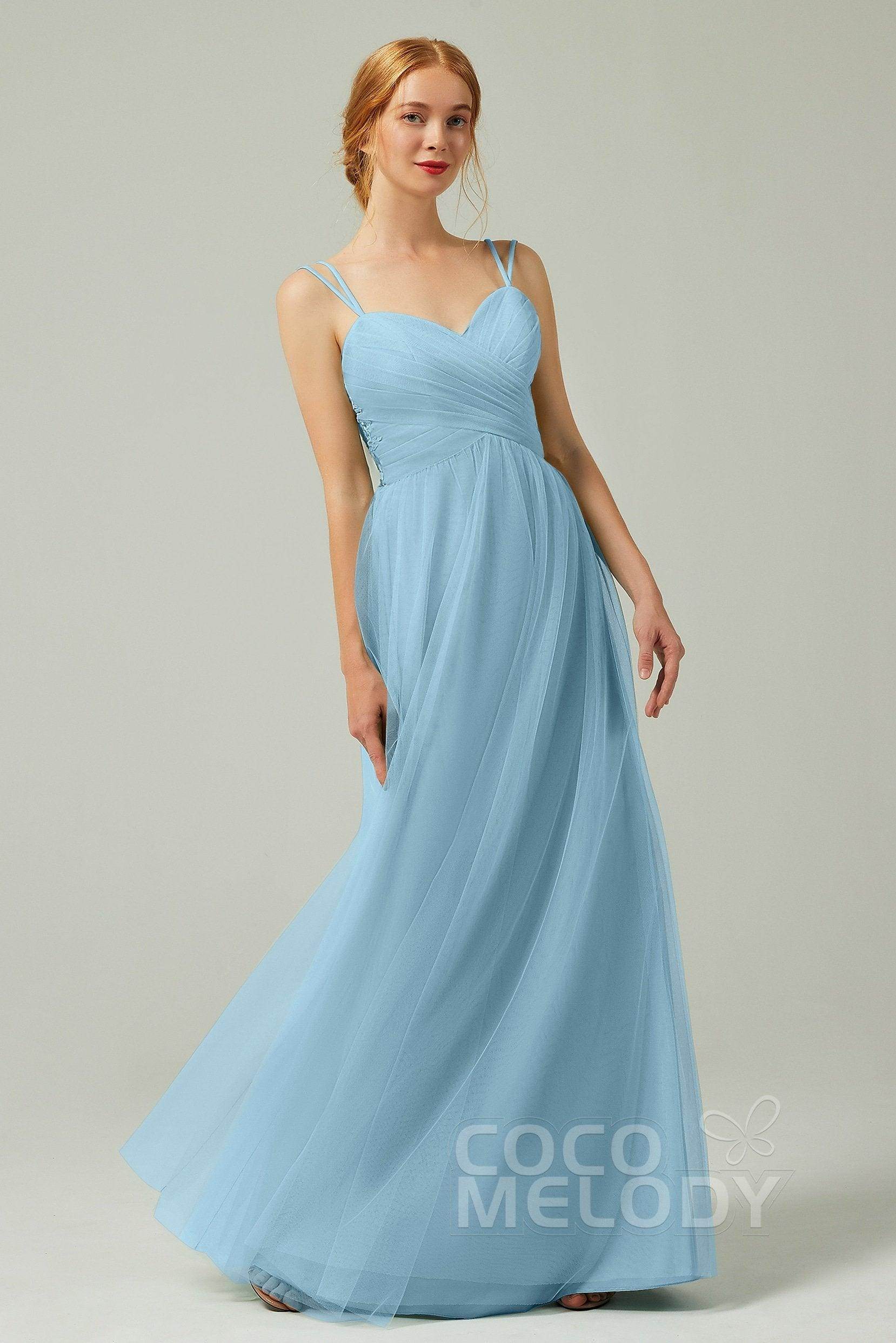 A-Line Floor Length Tulle Bridesmaid Dress CB0325 - COCOMELODY