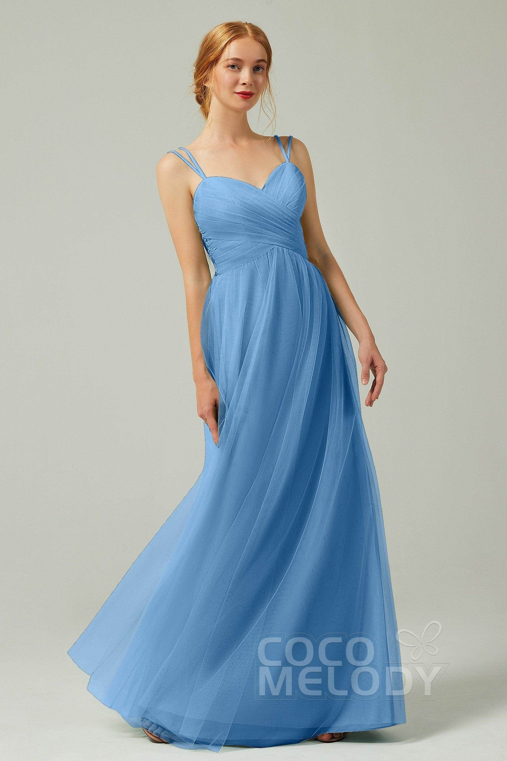 A-Line Floor Length Tulle Bridesmaid Dress CB0325 - COCOMELODY