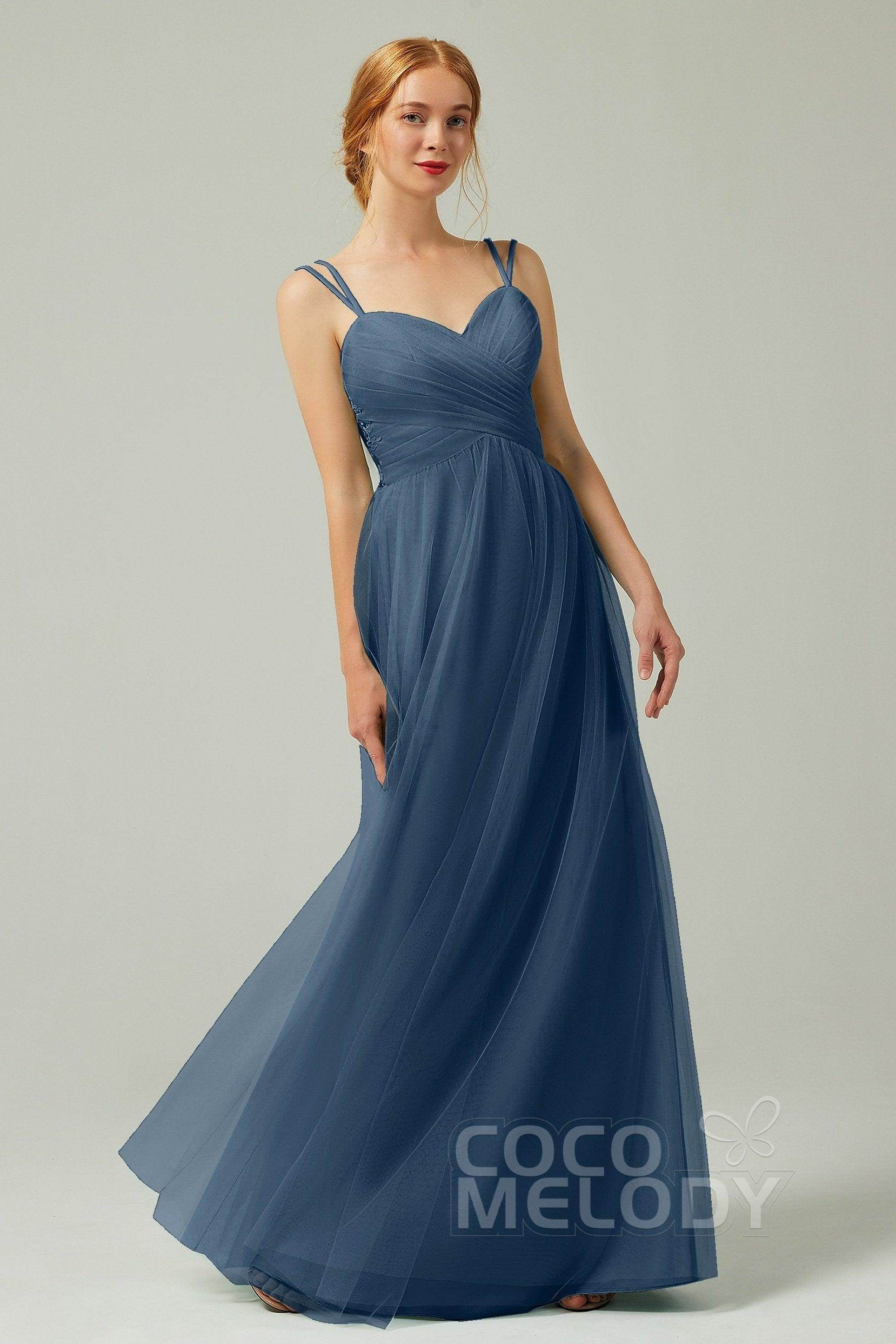 A-Line Floor Length Tulle Bridesmaid Dress CB0325 - COCOMELODY