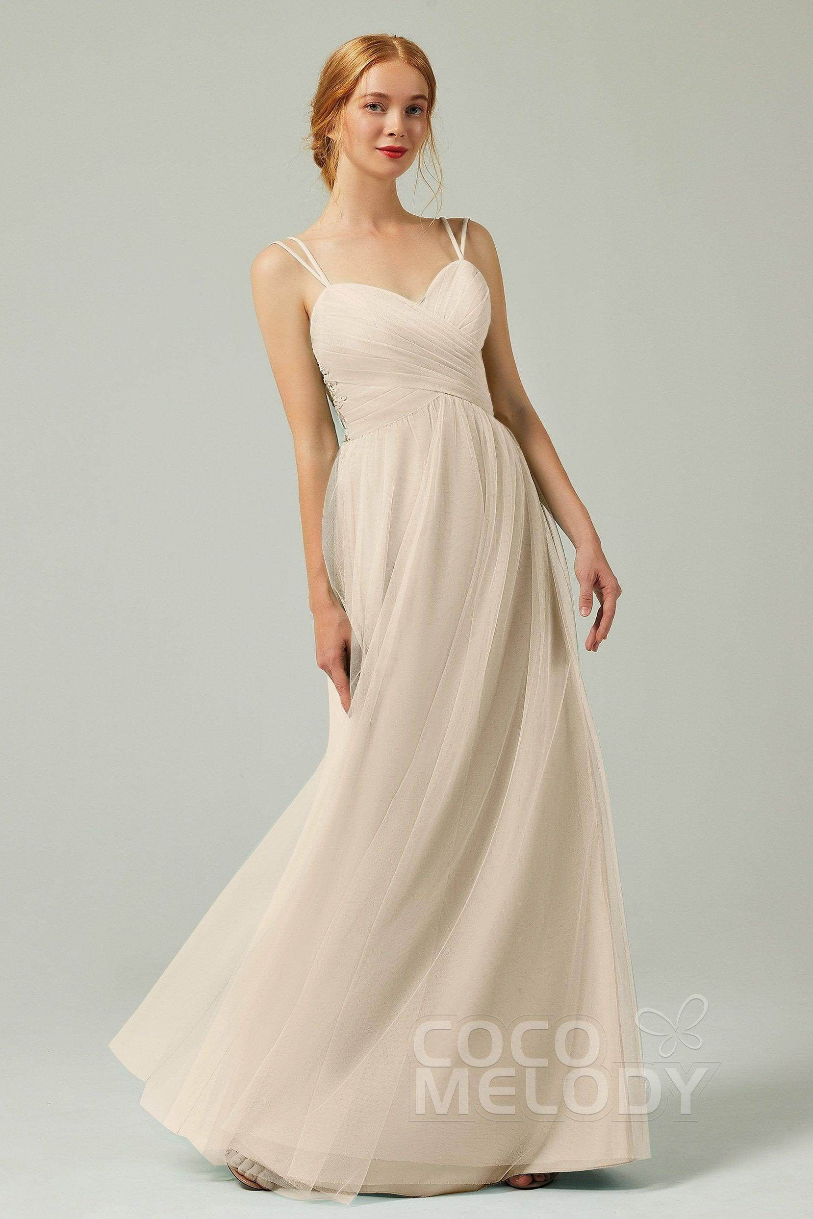 A-Line Floor Length Tulle Bridesmaid Dress CB0325 - COCOMELODY