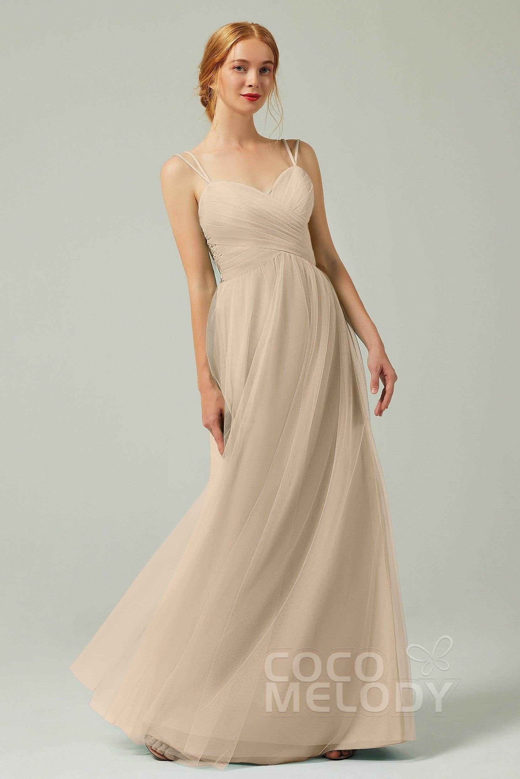 A-Line Floor Length Tulle Bridesmaid Dress CB0325 - COCOMELODY