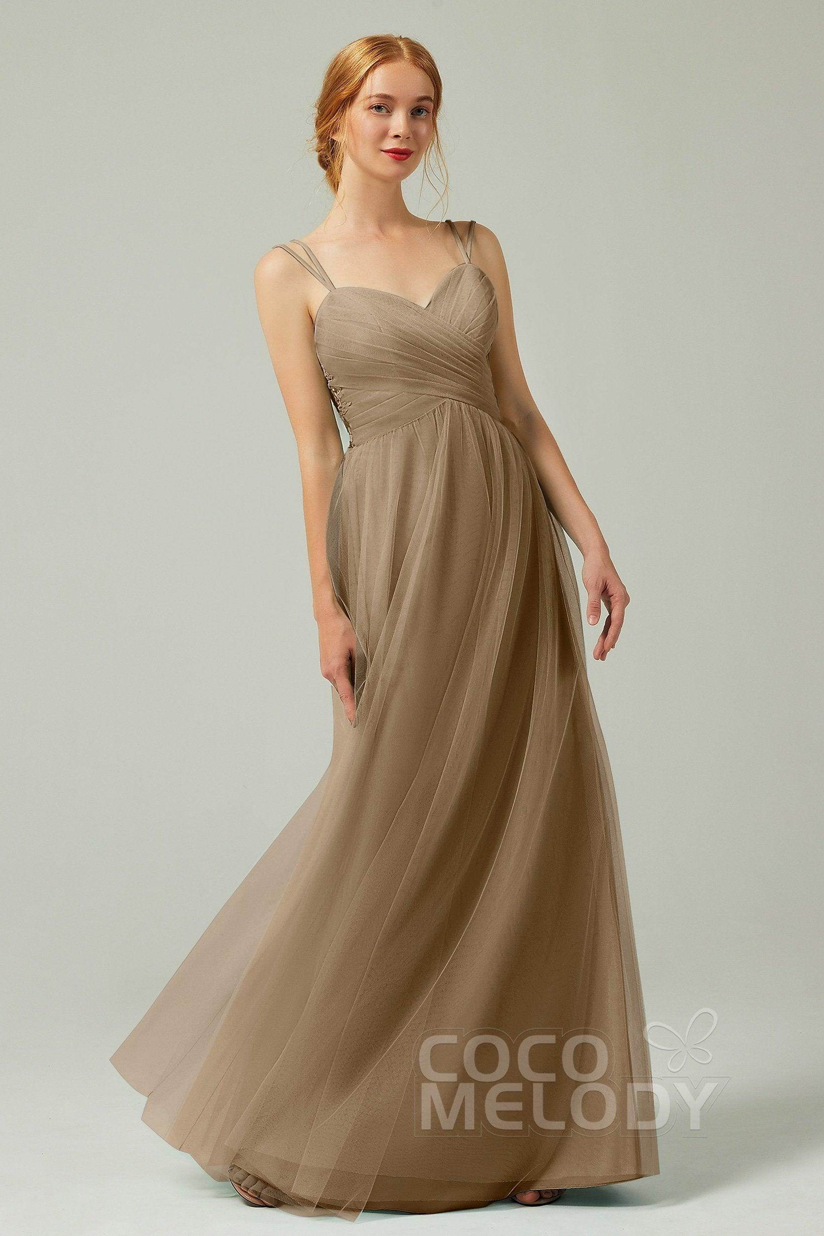 A-Line Floor Length Tulle Bridesmaid Dress CB0325 - COCOMELODY