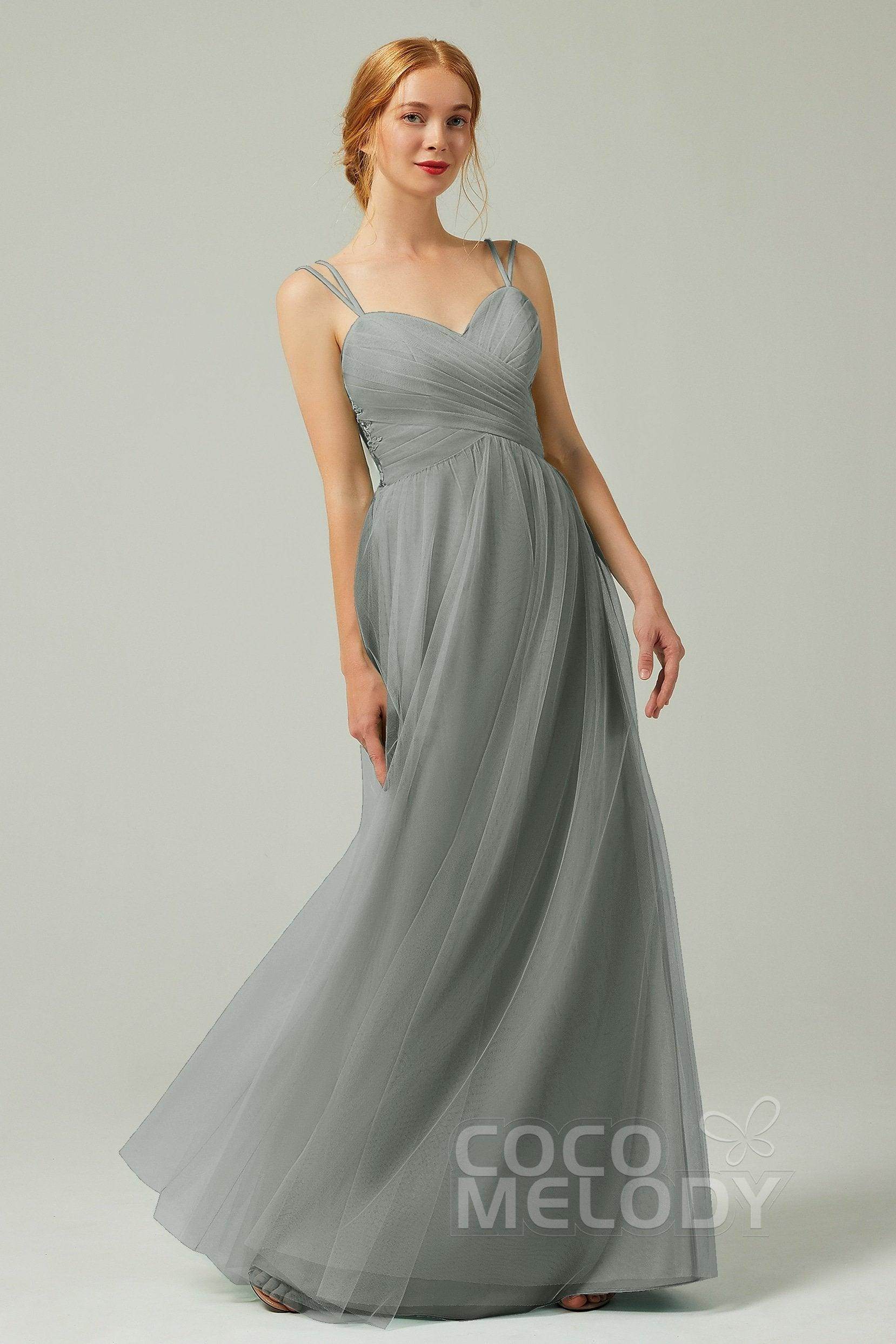 A-Line Floor Length Tulle Bridesmaid Dress CB0325 - COCOMELODY