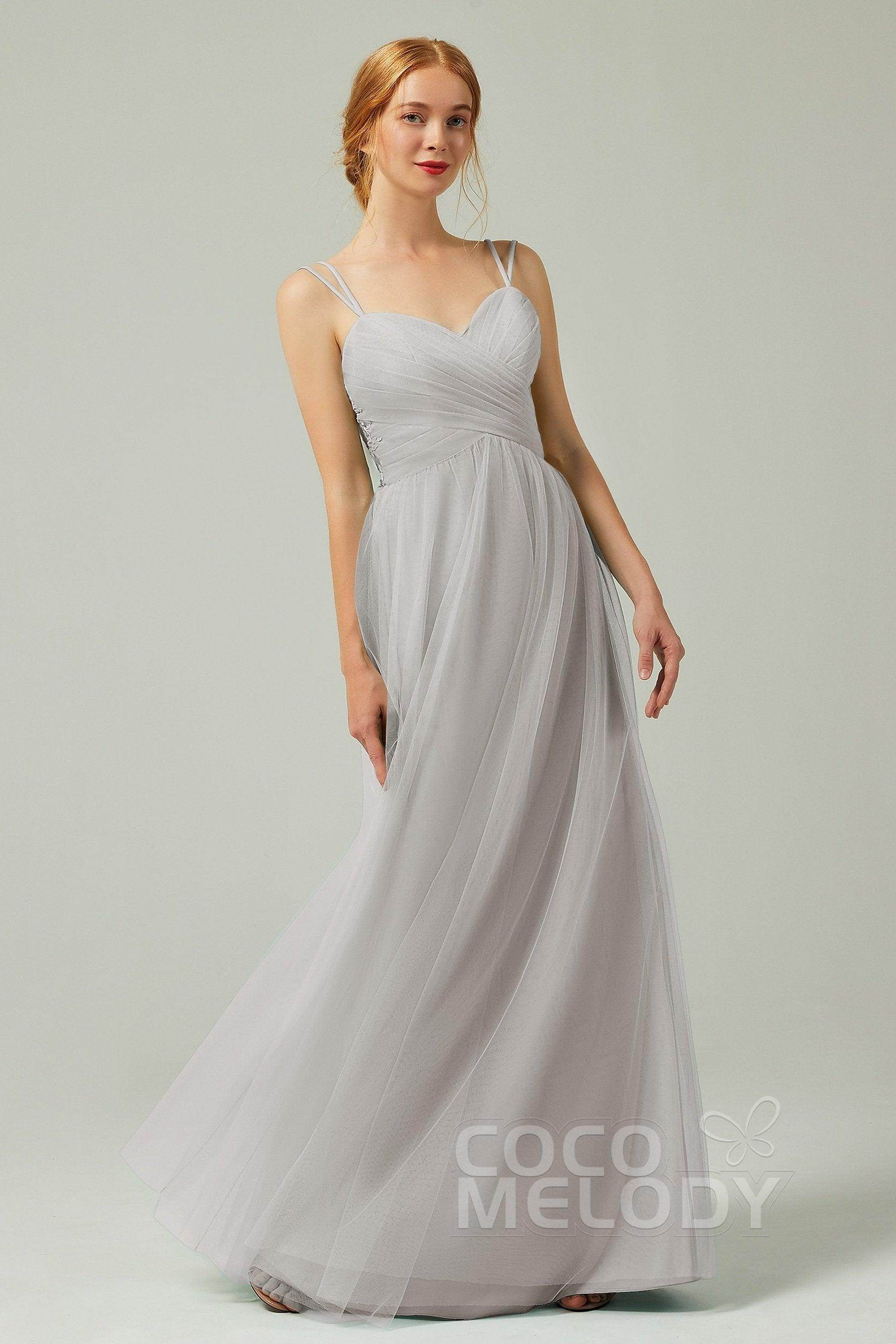 A-Line Floor Length Tulle Bridesmaid Dress CB0325 - COCOMELODY