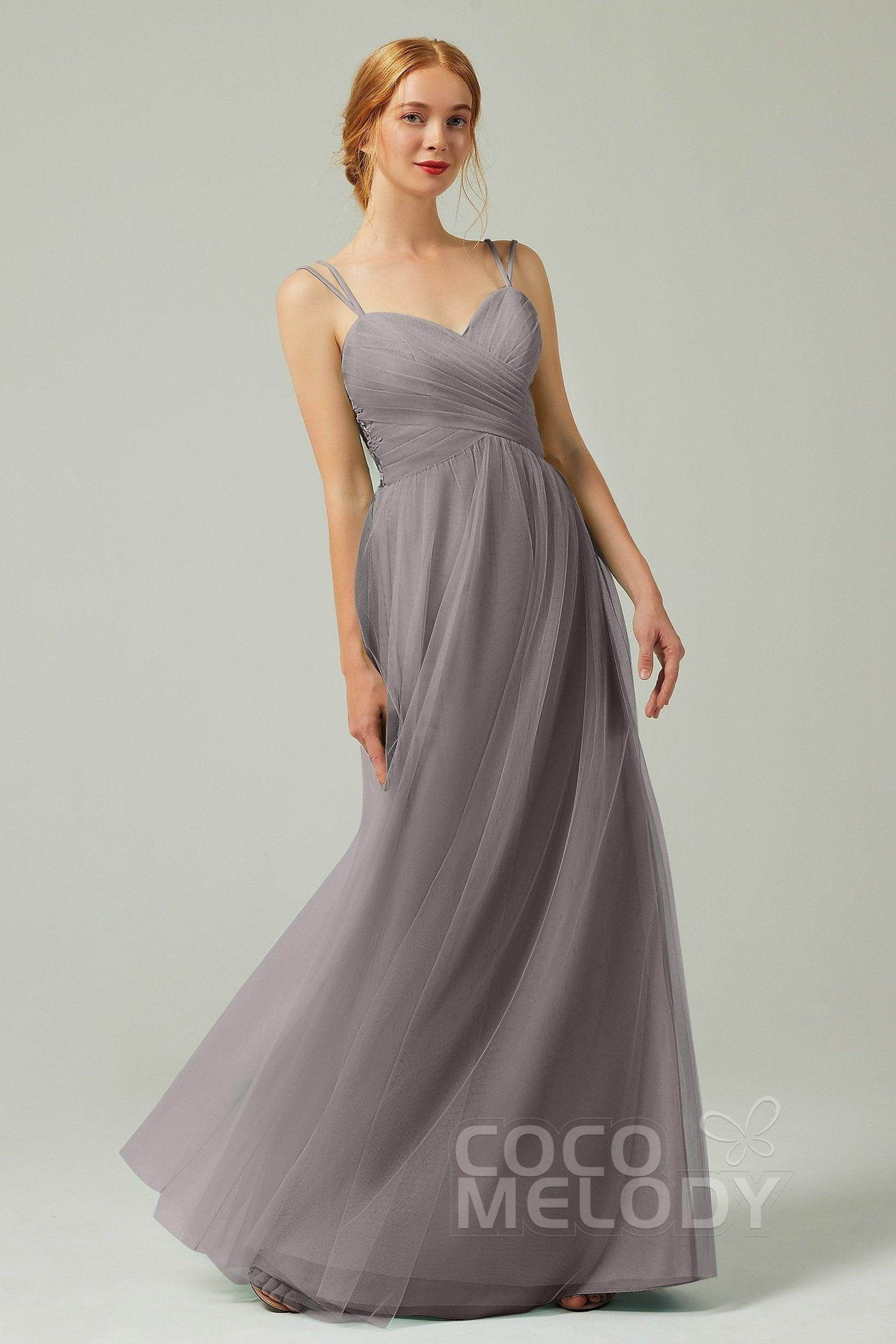 A-Line Floor Length Tulle Bridesmaid Dress CB0325 - COCOMELODY