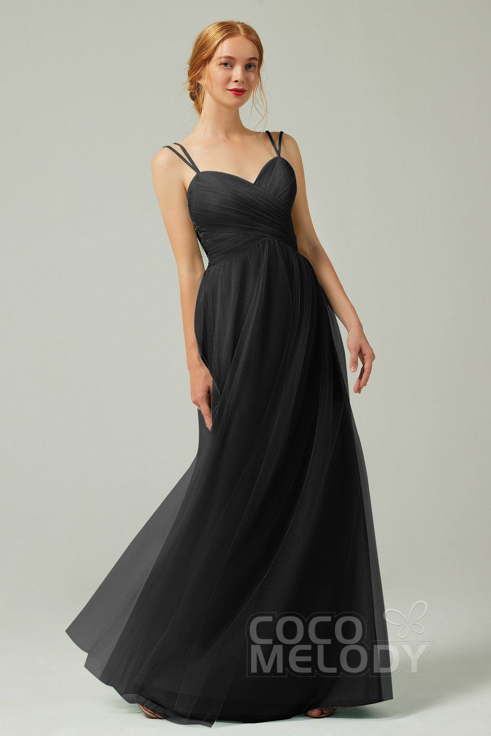 A-Line Floor Length Tulle Bridesmaid Dress CB0325 - COCOMELODY