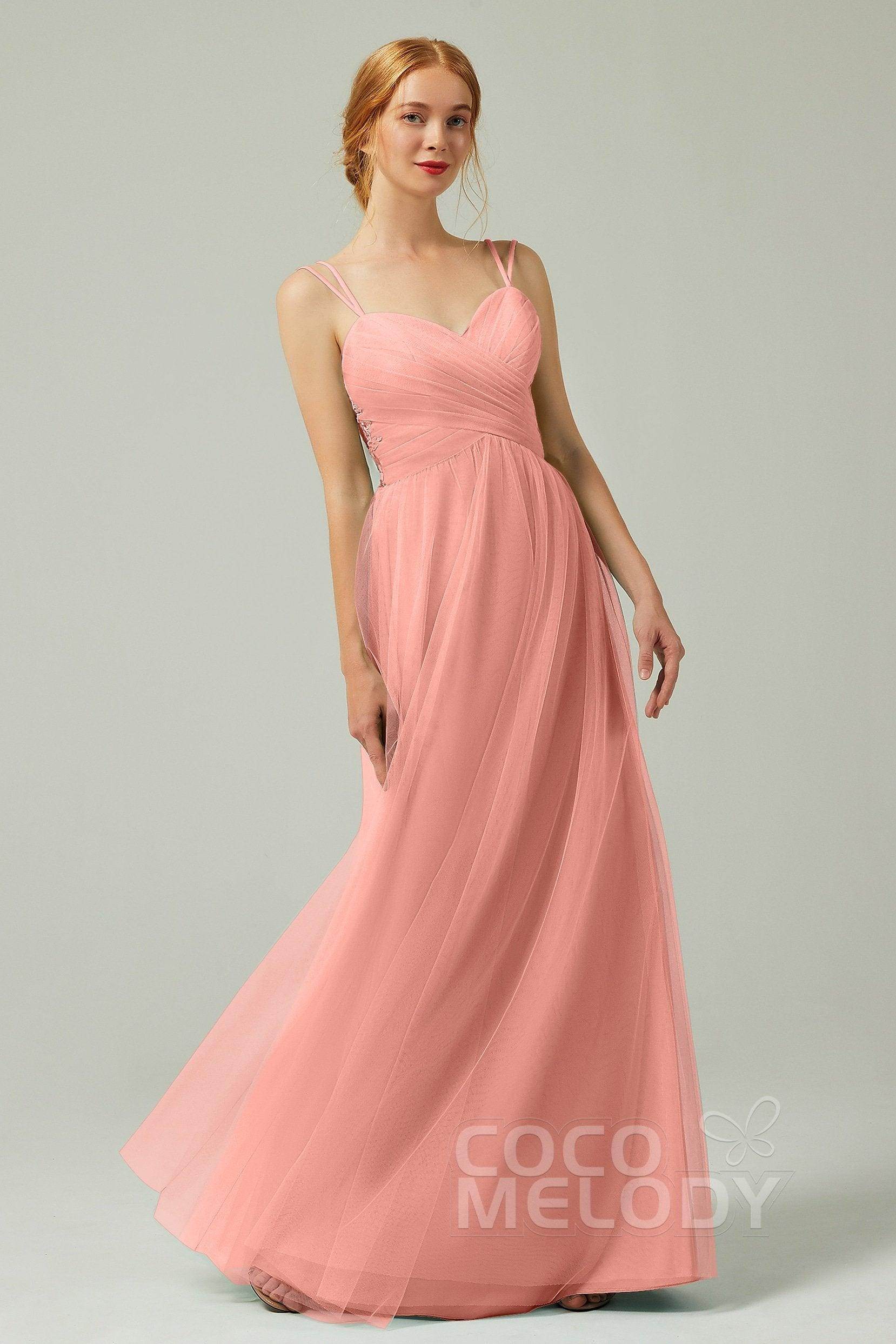 A-Line Floor Length Tulle Bridesmaid Dress CB0325 - COCOMELODY