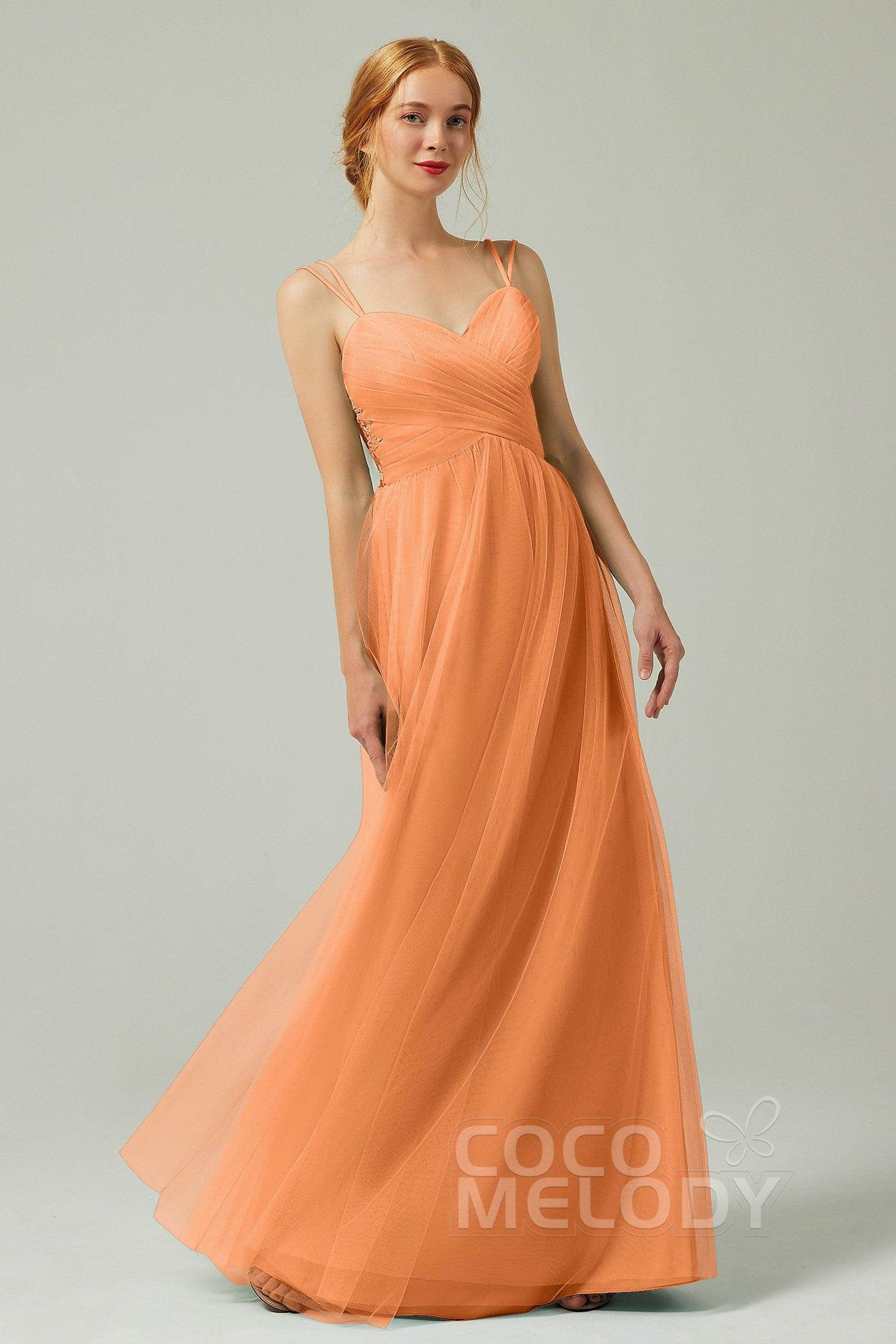 A-Line Floor Length Tulle Bridesmaid Dress CB0325 - COCOMELODY