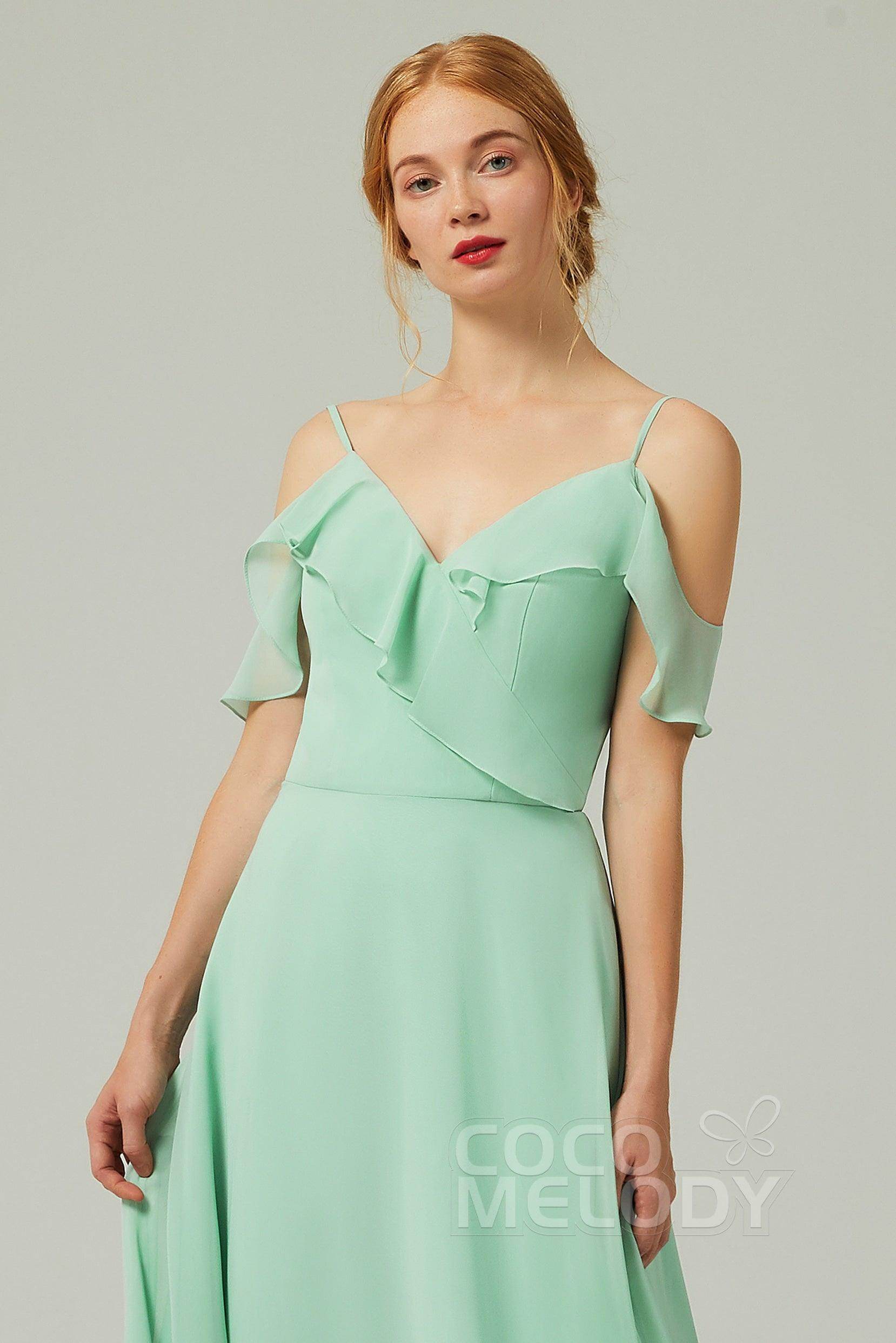A-Line Floor Length Chiffon Bridesmaid Dress CB0326 - COCOMELODY