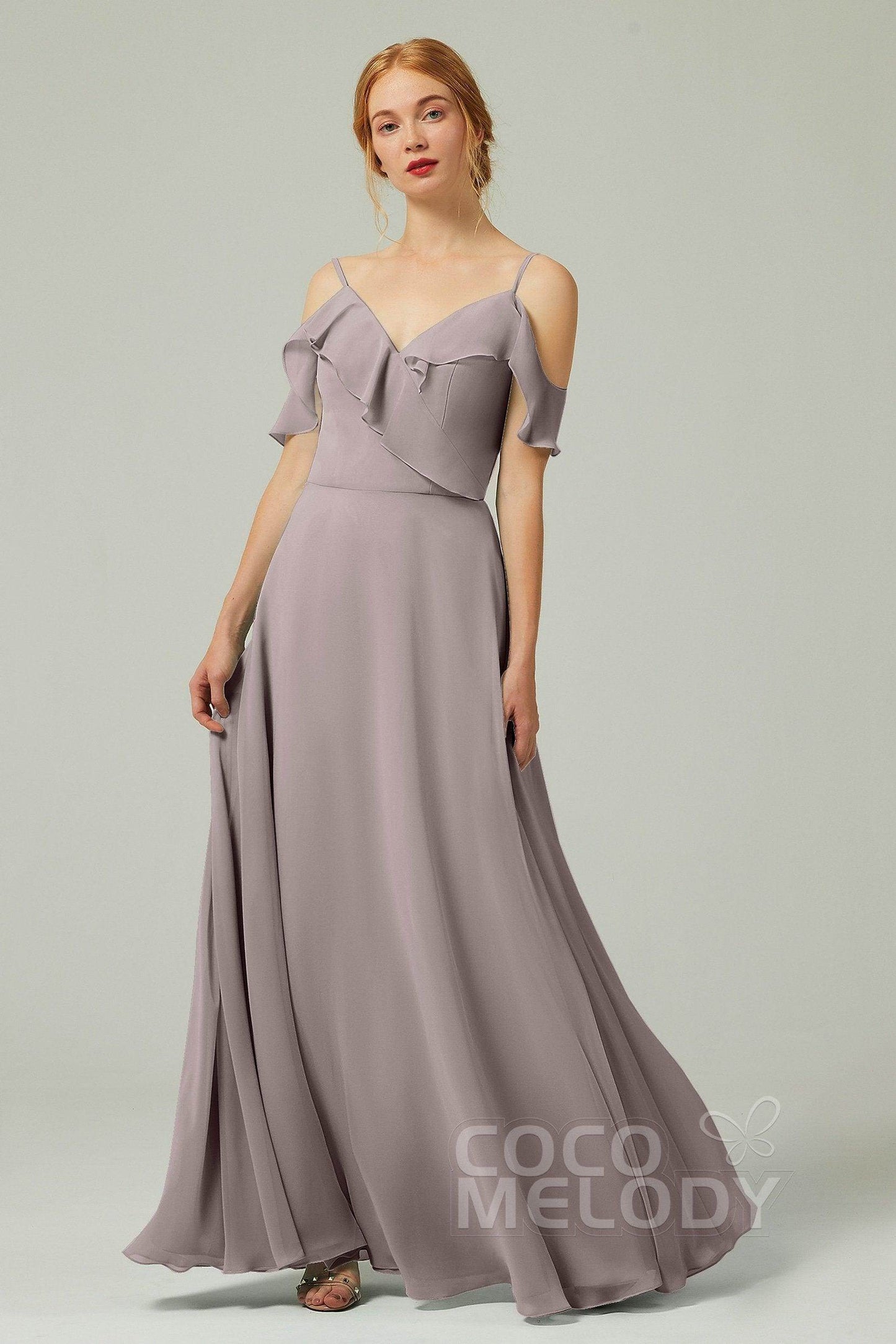 A-Line Floor Length Chiffon Bridesmaid Dress CB0326 - COCOMELODY