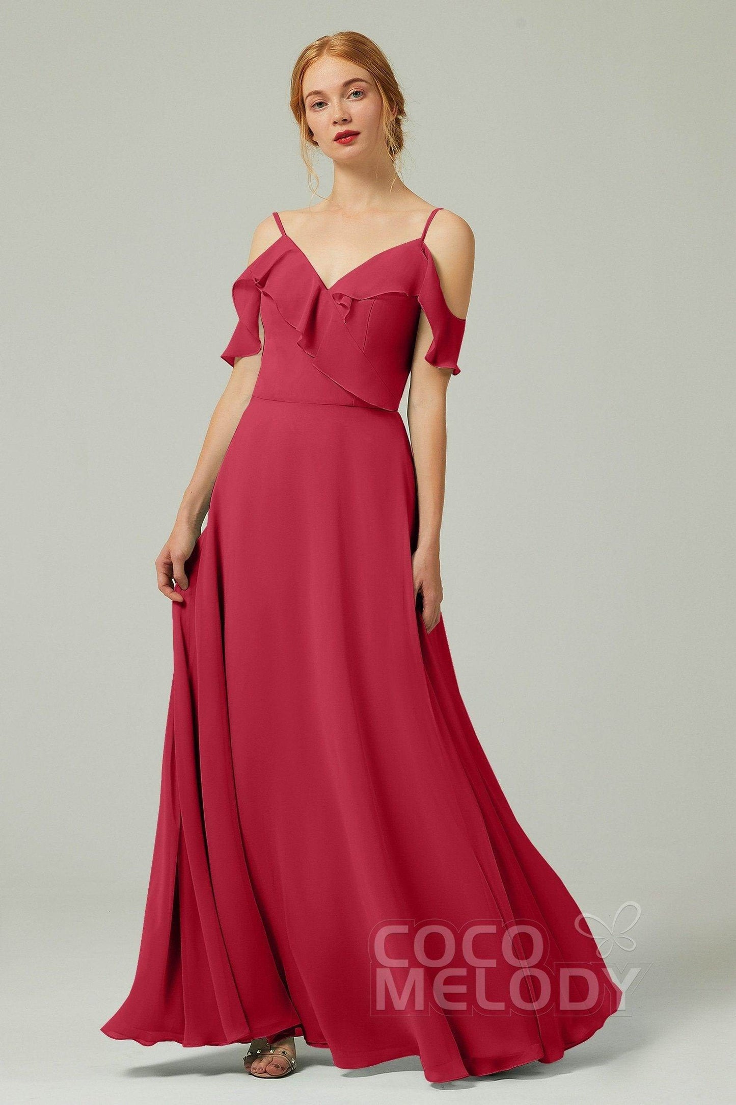 A-Line Floor Length Chiffon Bridesmaid Dress CB0326 - COCOMELODY