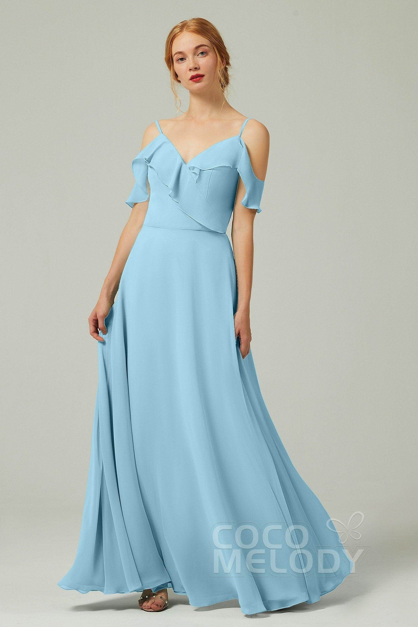 A-Line Floor Length Chiffon Bridesmaid Dress CB0326 - COCOMELODY