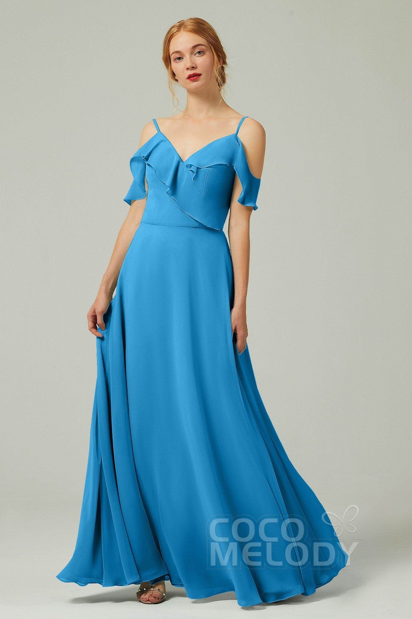 A-Line Floor Length Chiffon Bridesmaid Dress CB0326 - COCOMELODY