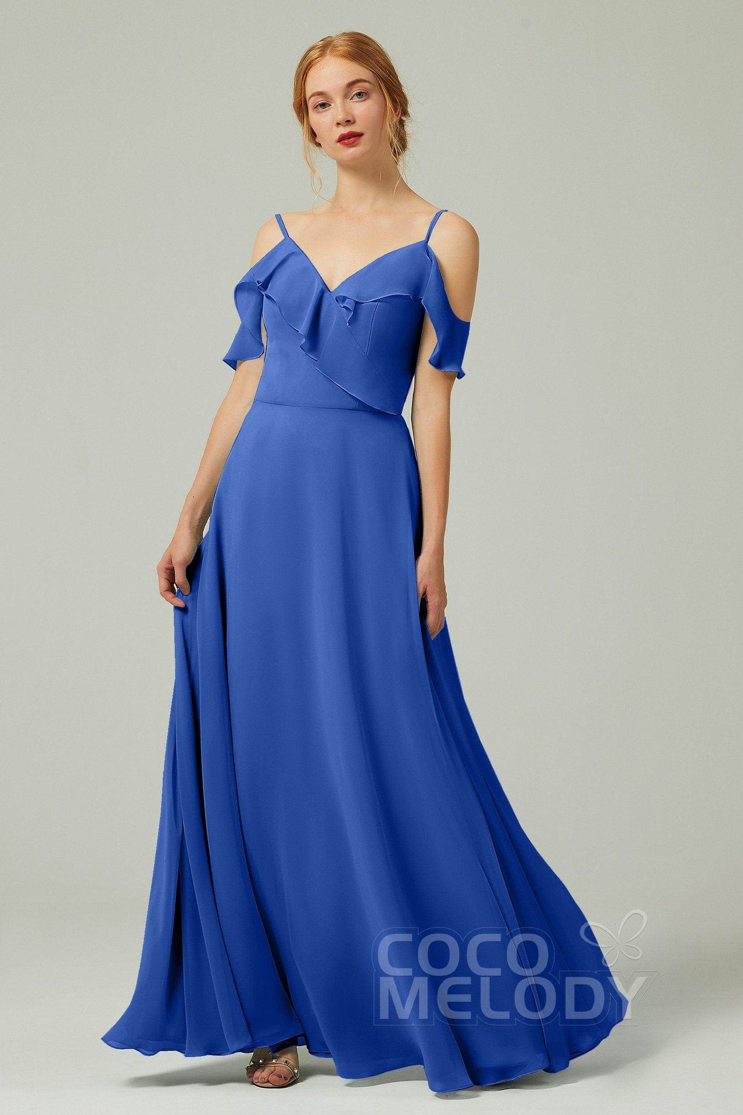A-Line Floor Length Chiffon Bridesmaid Dress CB0326 - COCOMELODY