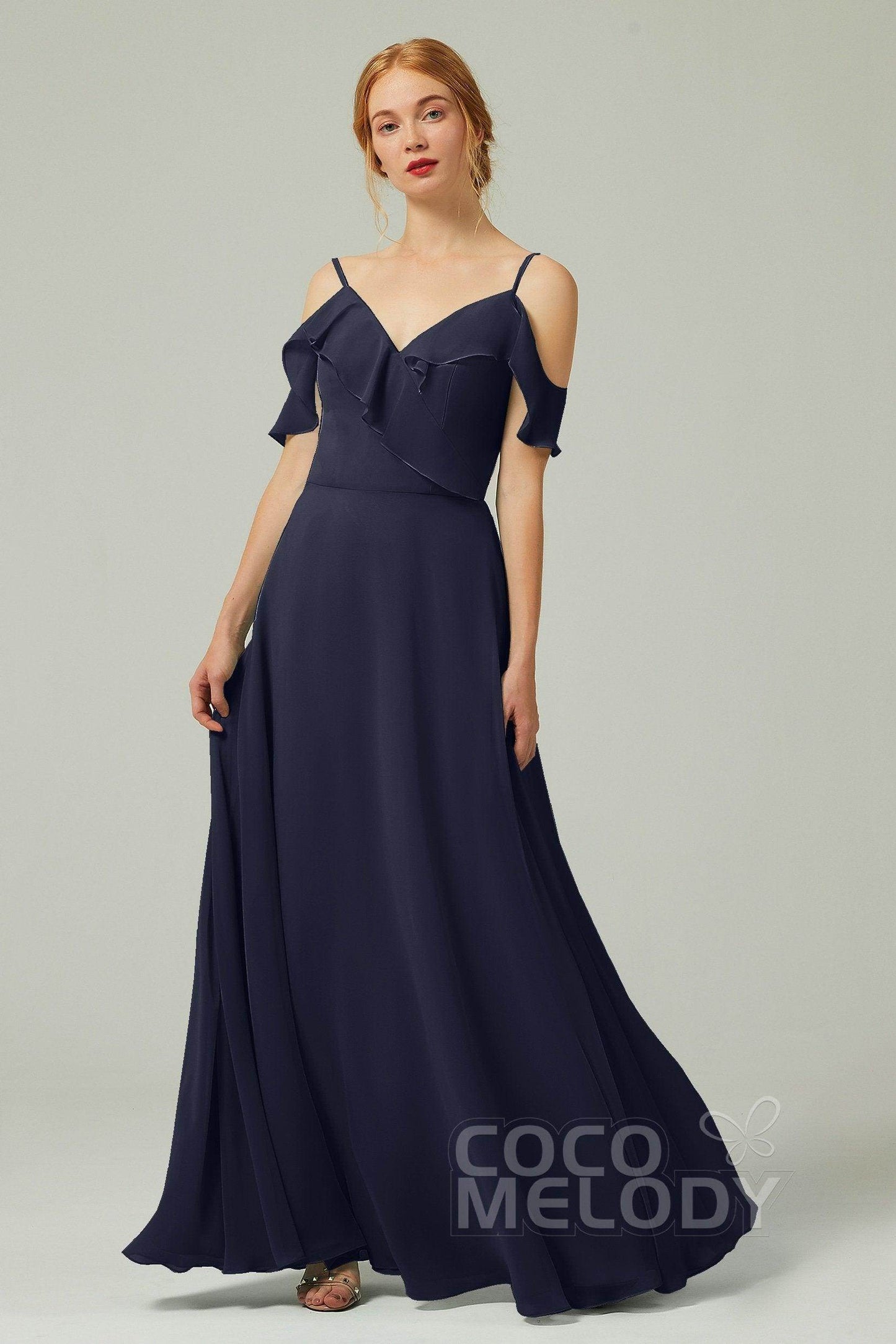 A-Line Floor Length Chiffon Bridesmaid Dress CB0326 - COCOMELODY