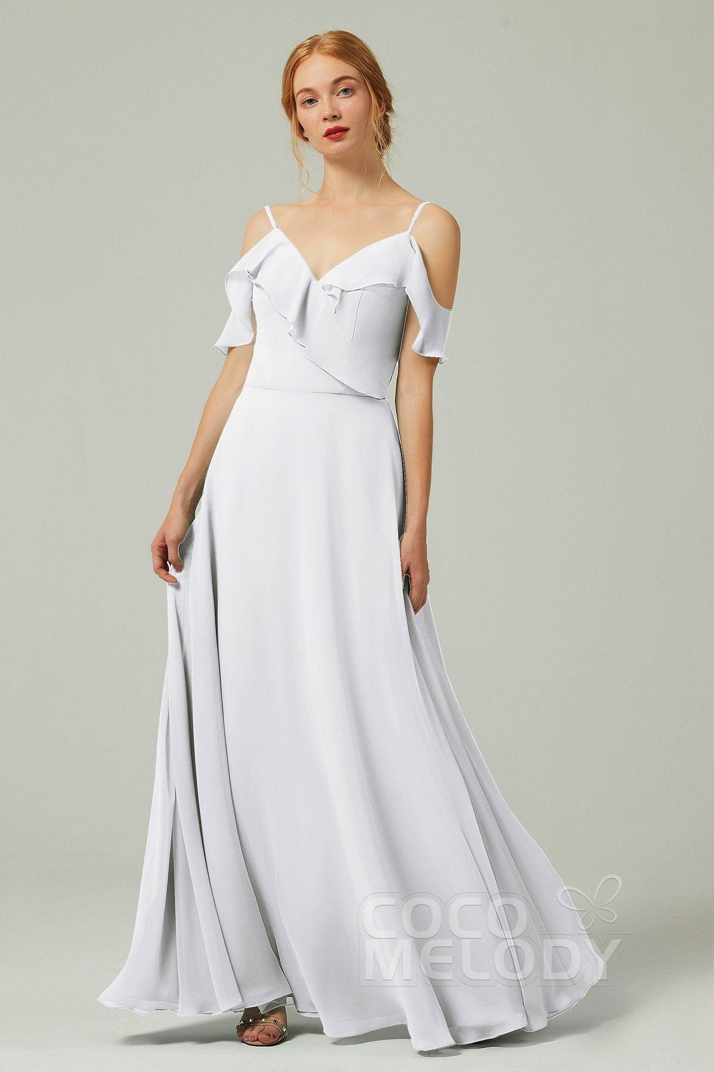 A-Line Floor Length Chiffon Bridesmaid Dress CB0326 - COCOMELODY