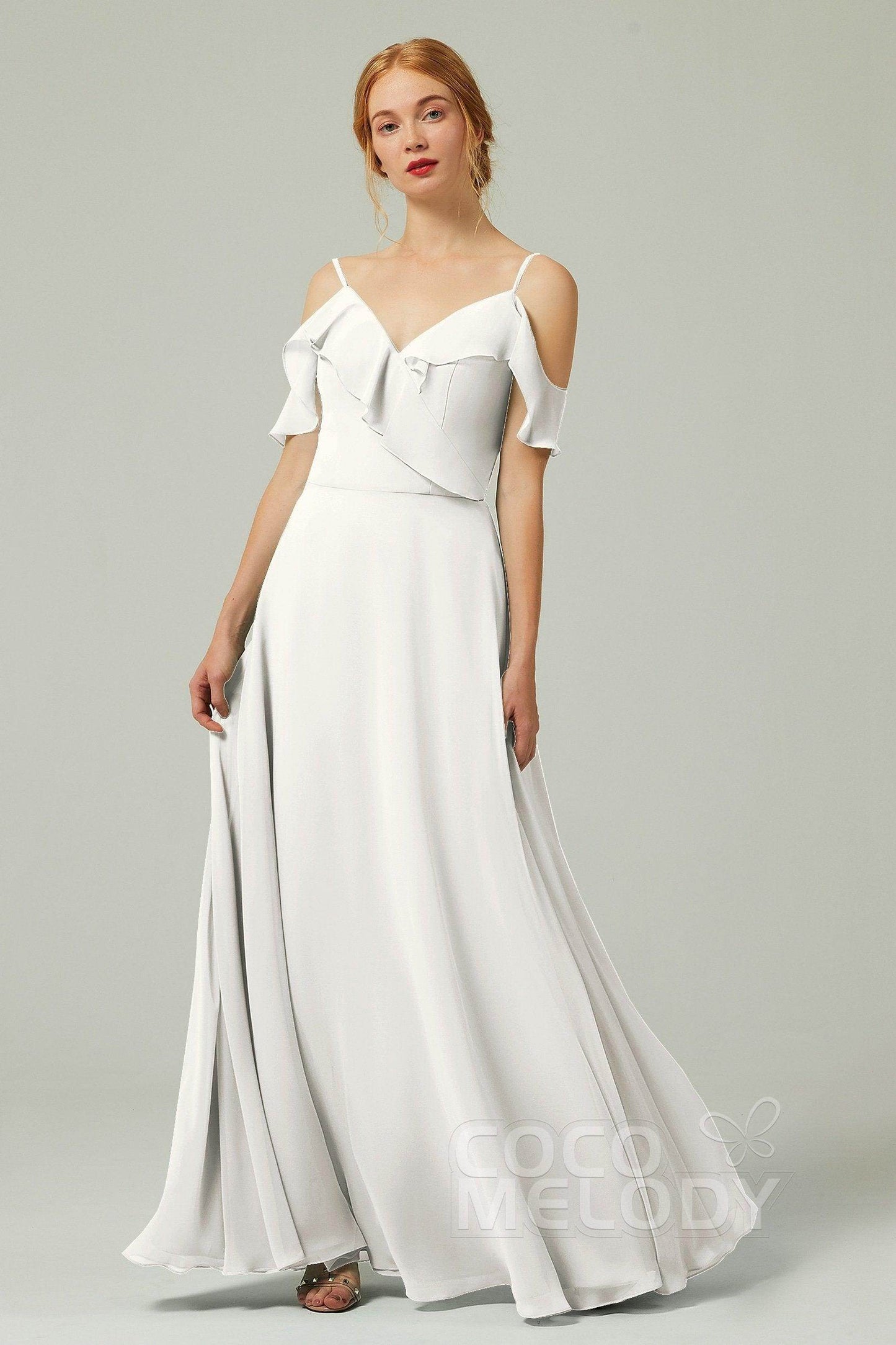 A-Line Floor Length Chiffon Bridesmaid Dress CB0326 - COCOMELODY