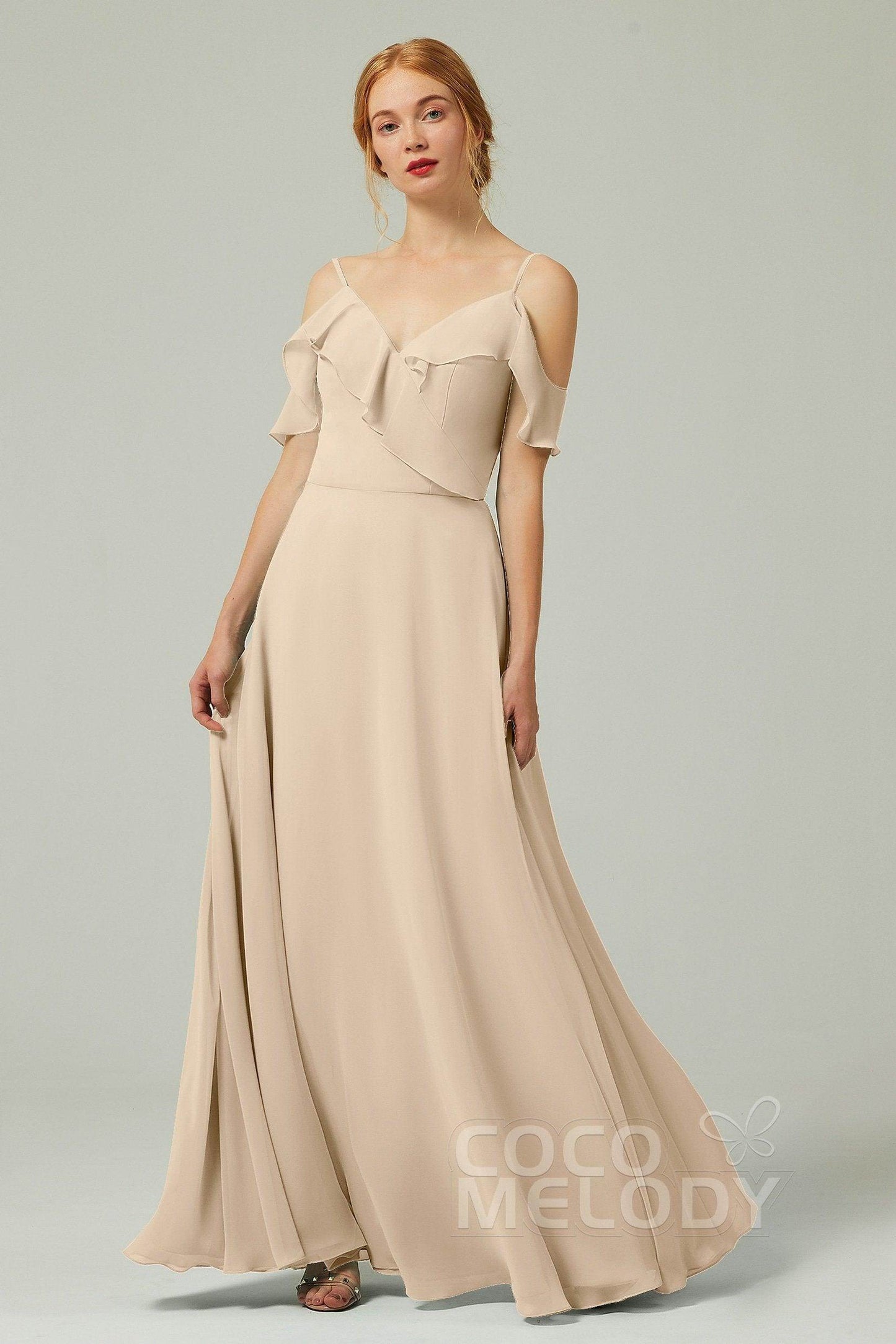 A-Line Floor Length Chiffon Bridesmaid Dress CB0326 - COCOMELODY