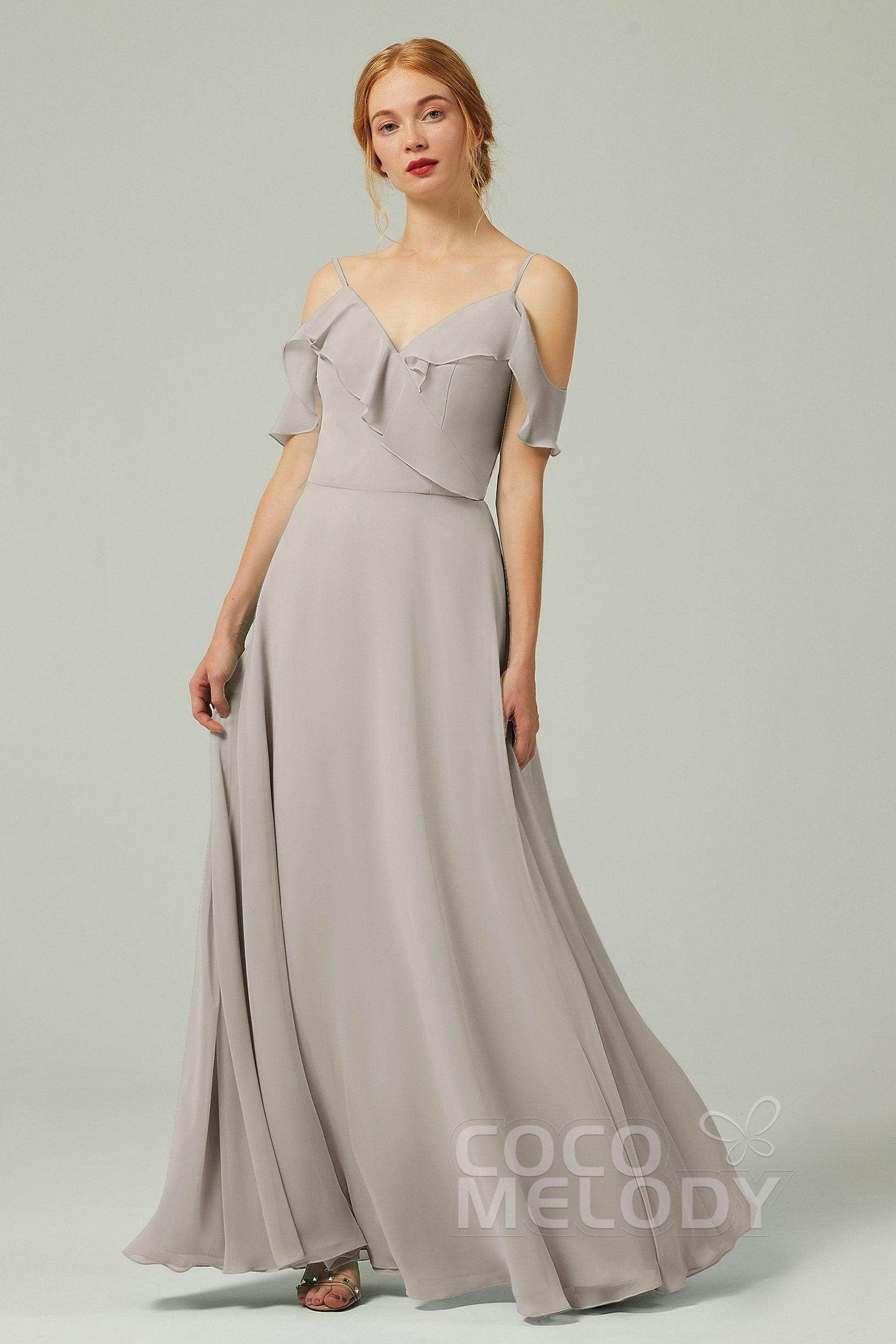 A-Line Floor Length Chiffon Bridesmaid Dress CB0326 - COCOMELODY