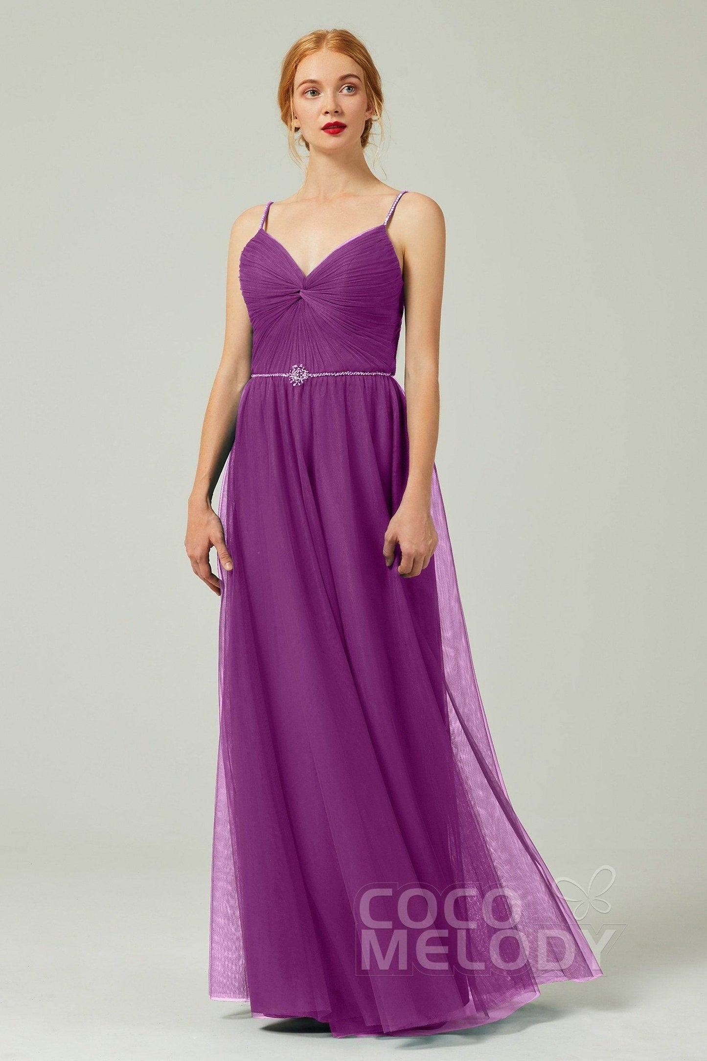 A-Line Floor Length Tulle Bridesmaid Dress CB0327 - COCOMELODY