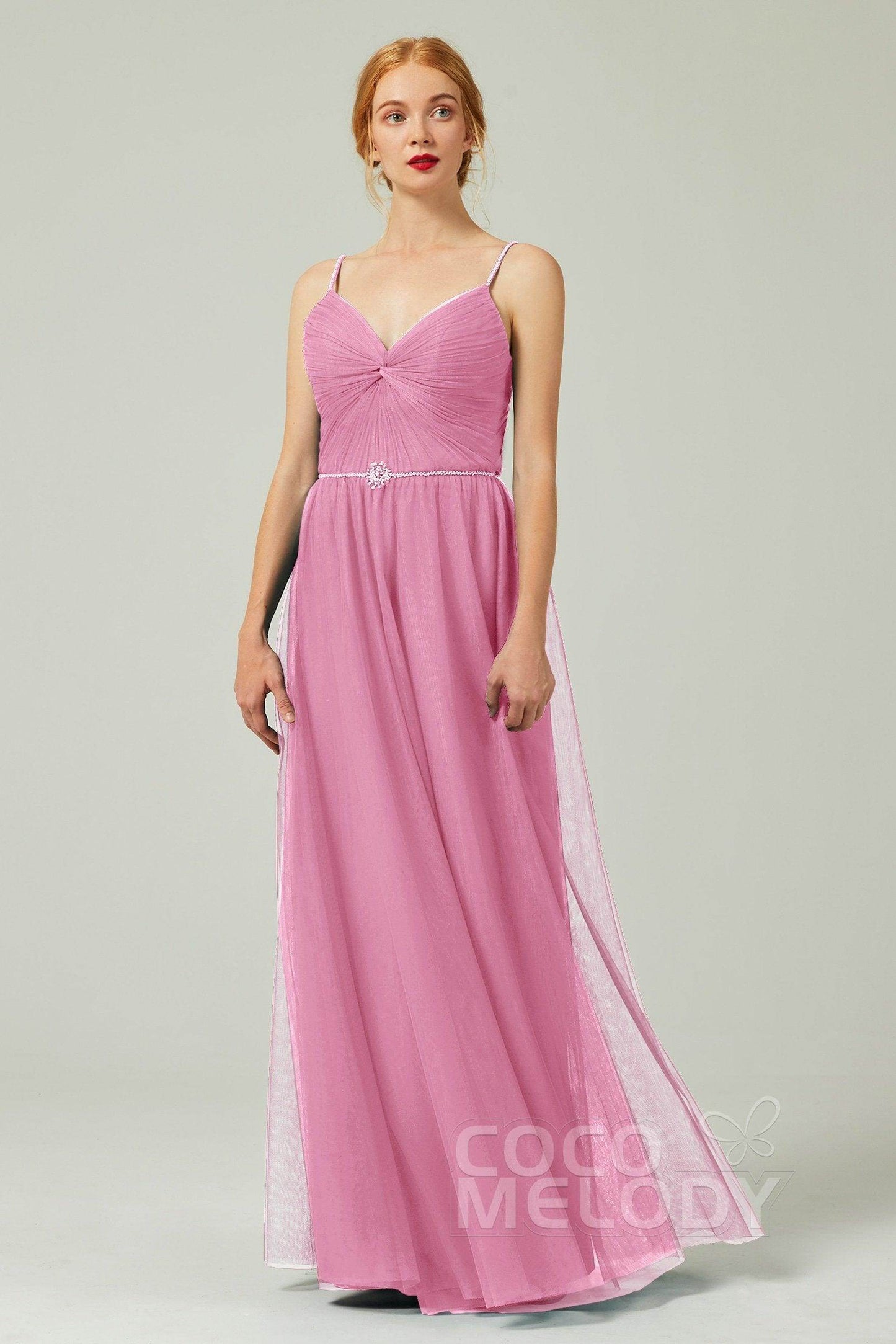 A-Line Floor Length Tulle Bridesmaid Dress CB0327 - COCOMELODY