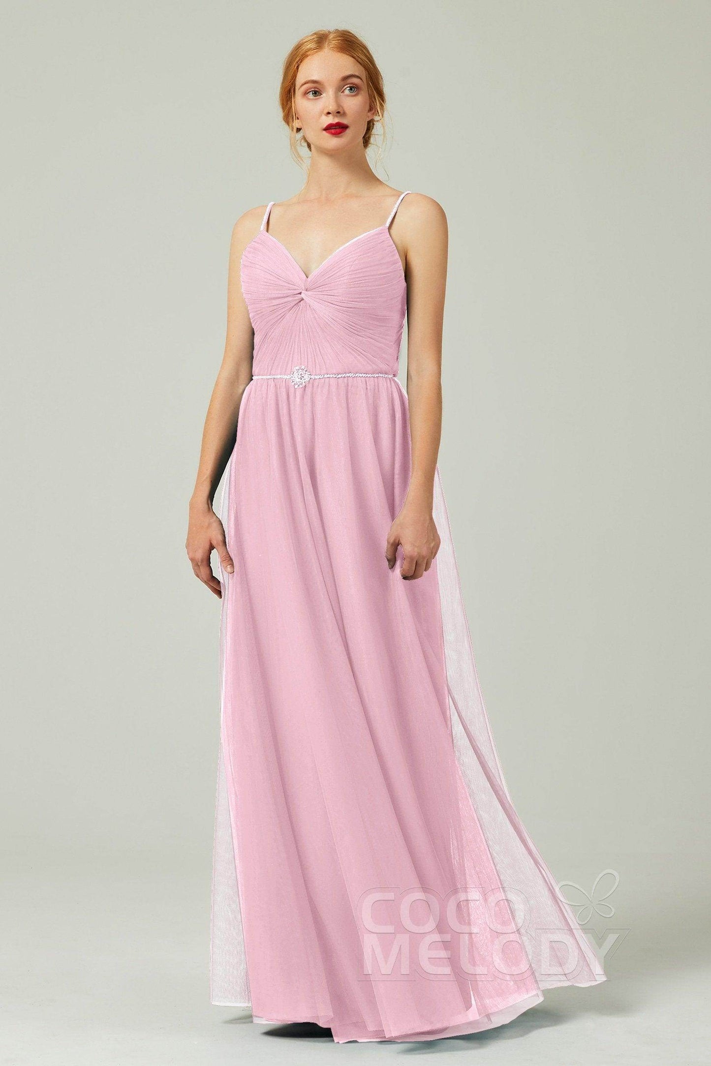 A-Line Floor Length Tulle Bridesmaid Dress CB0327 - COCOMELODY
