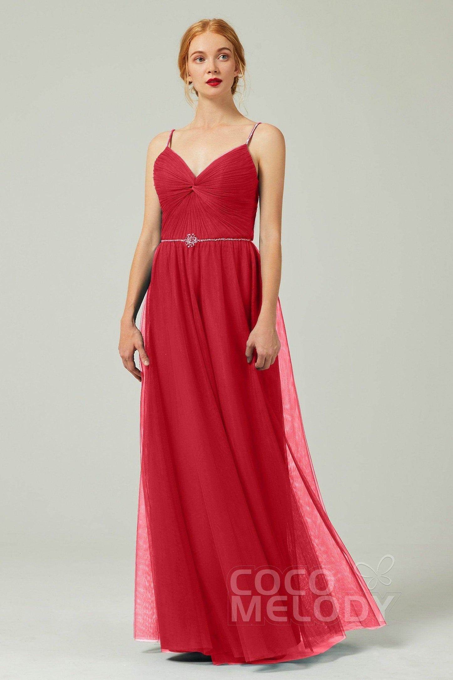 A-Line Floor Length Tulle Bridesmaid Dress CB0327 - COCOMELODY