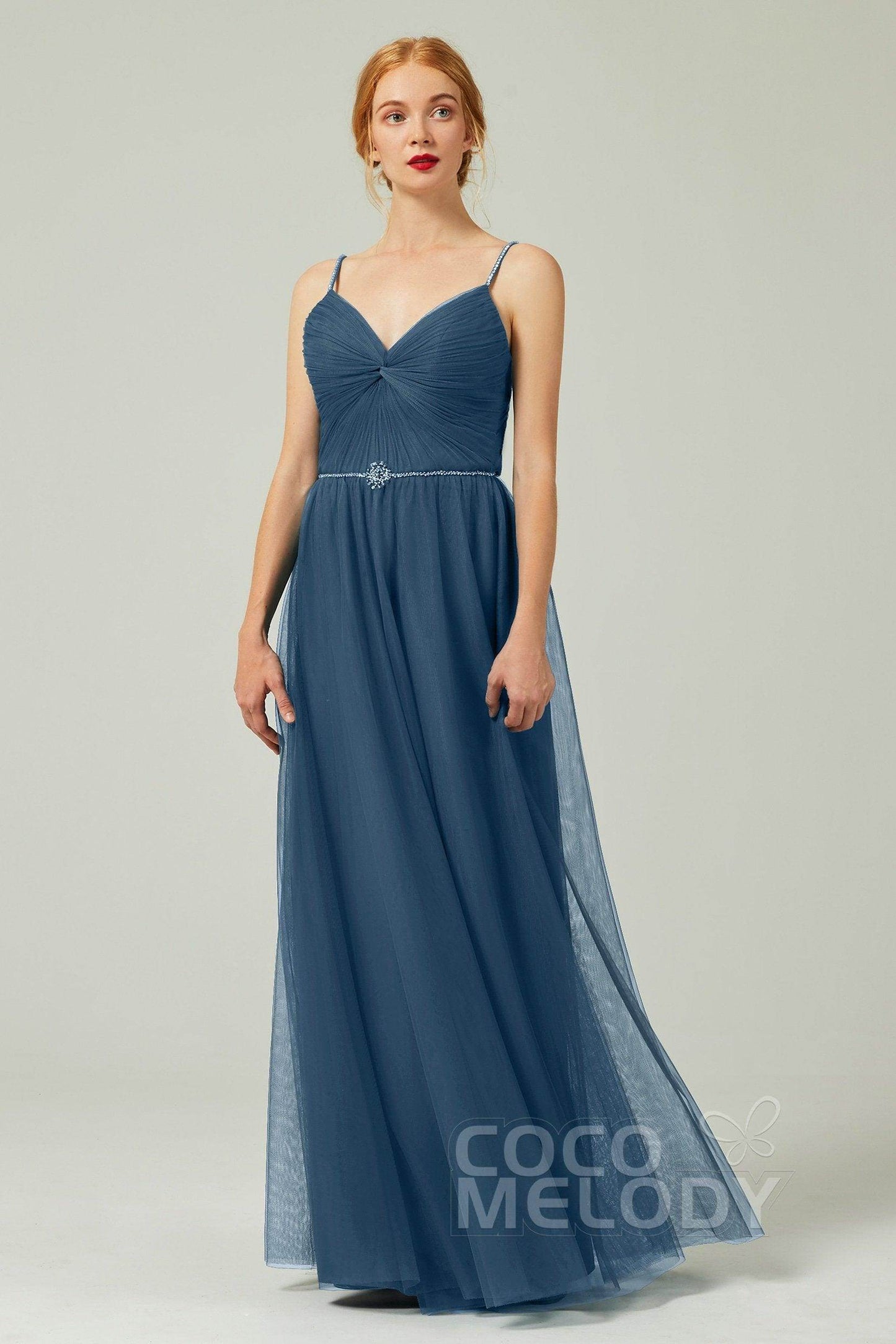 A-Line Floor Length Tulle Bridesmaid Dress CB0327 - COCOMELODY