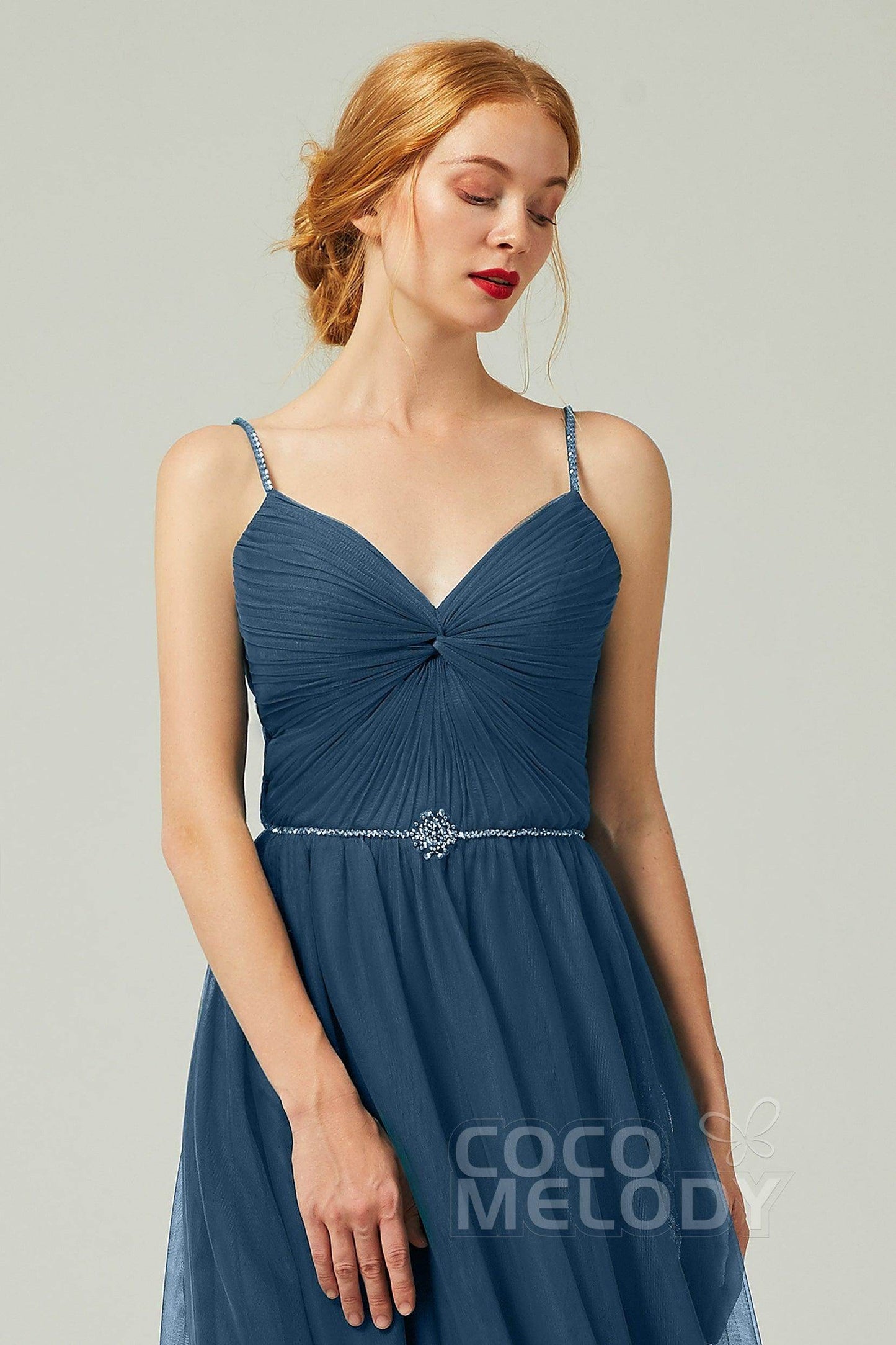 A-Line Floor Length Tulle Bridesmaid Dress CB0327 - COCOMELODY