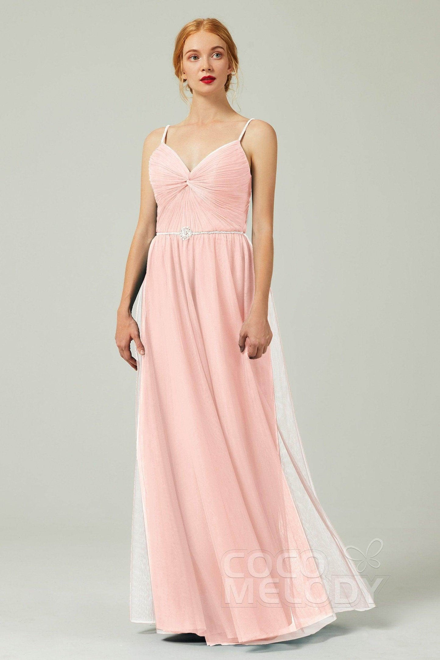 A-Line Floor Length Tulle Bridesmaid Dress CB0327 - COCOMELODY
