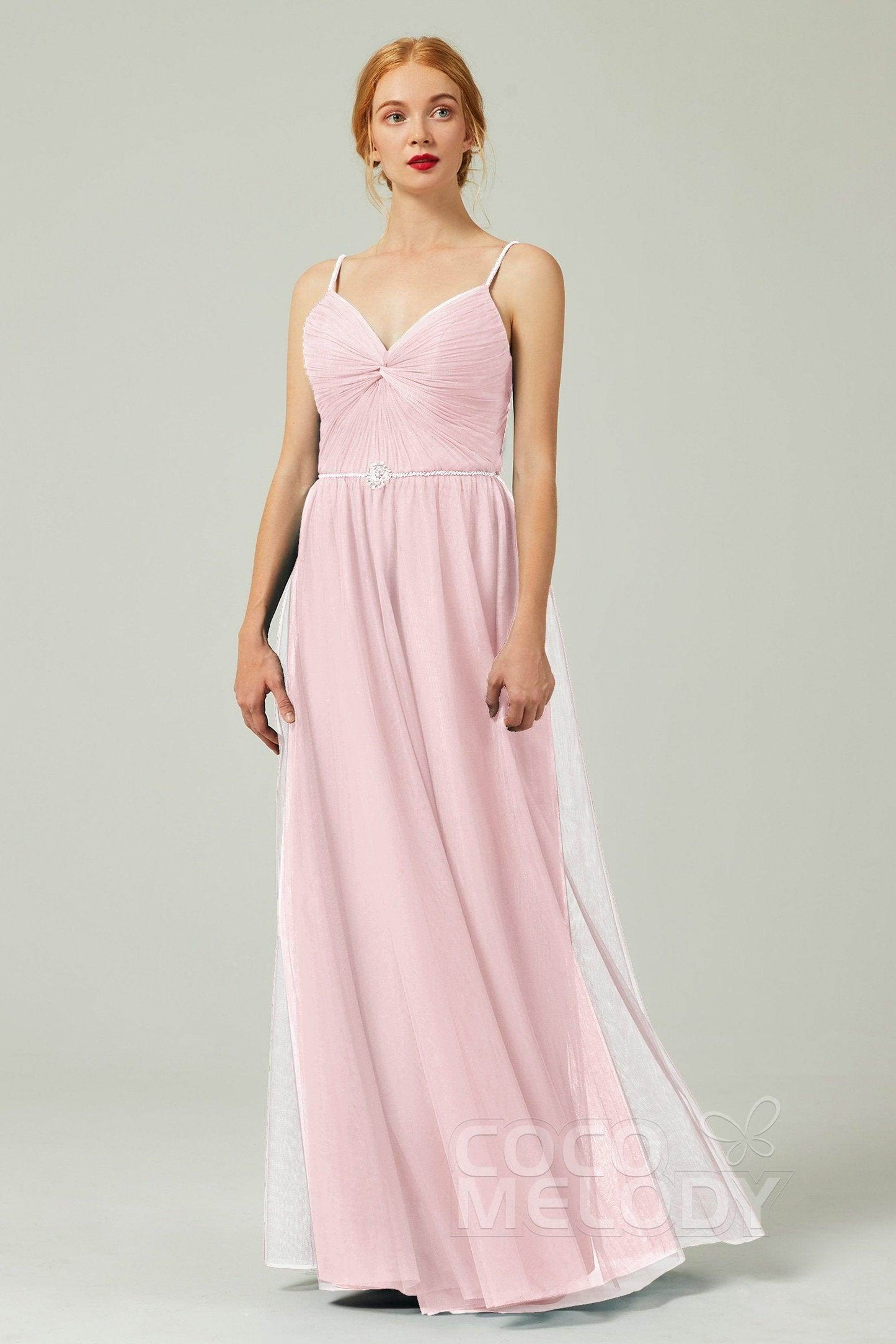 A-Line Floor Length Tulle Bridesmaid Dress CB0327 - COCOMELODY