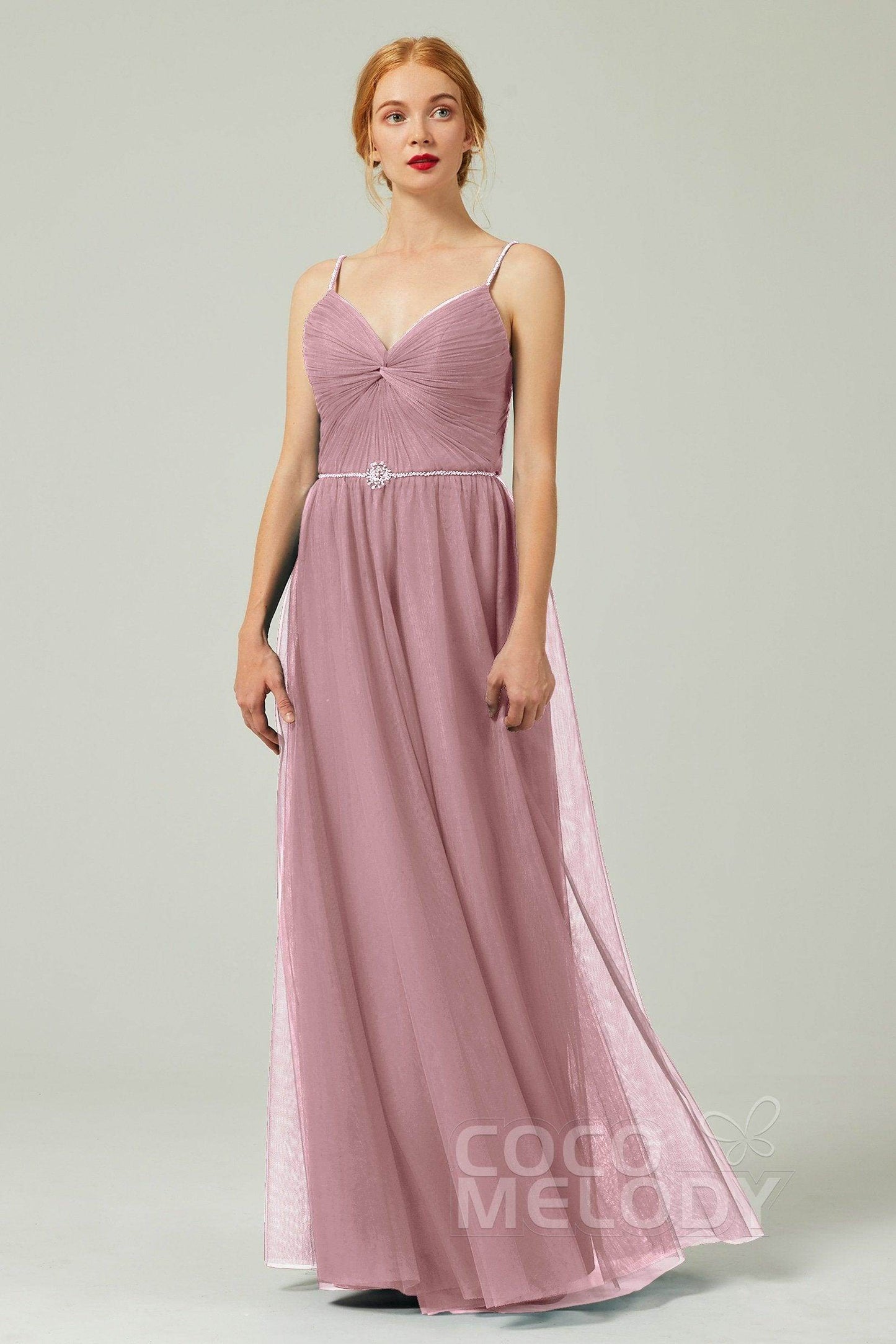 A-Line Floor Length Tulle Bridesmaid Dress CB0327 - COCOMELODY