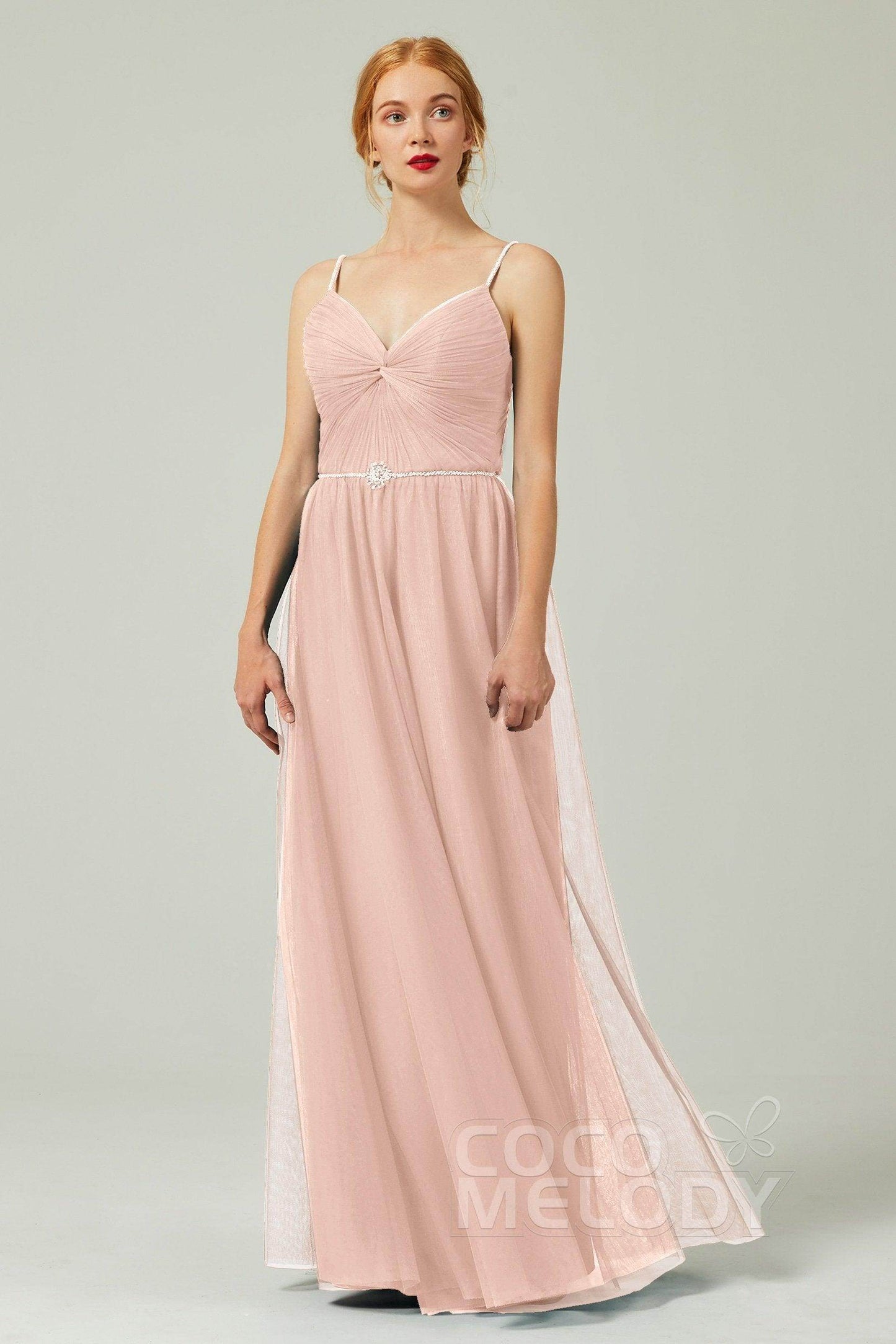 A-Line Floor Length Tulle Bridesmaid Dress CB0327 - COCOMELODY