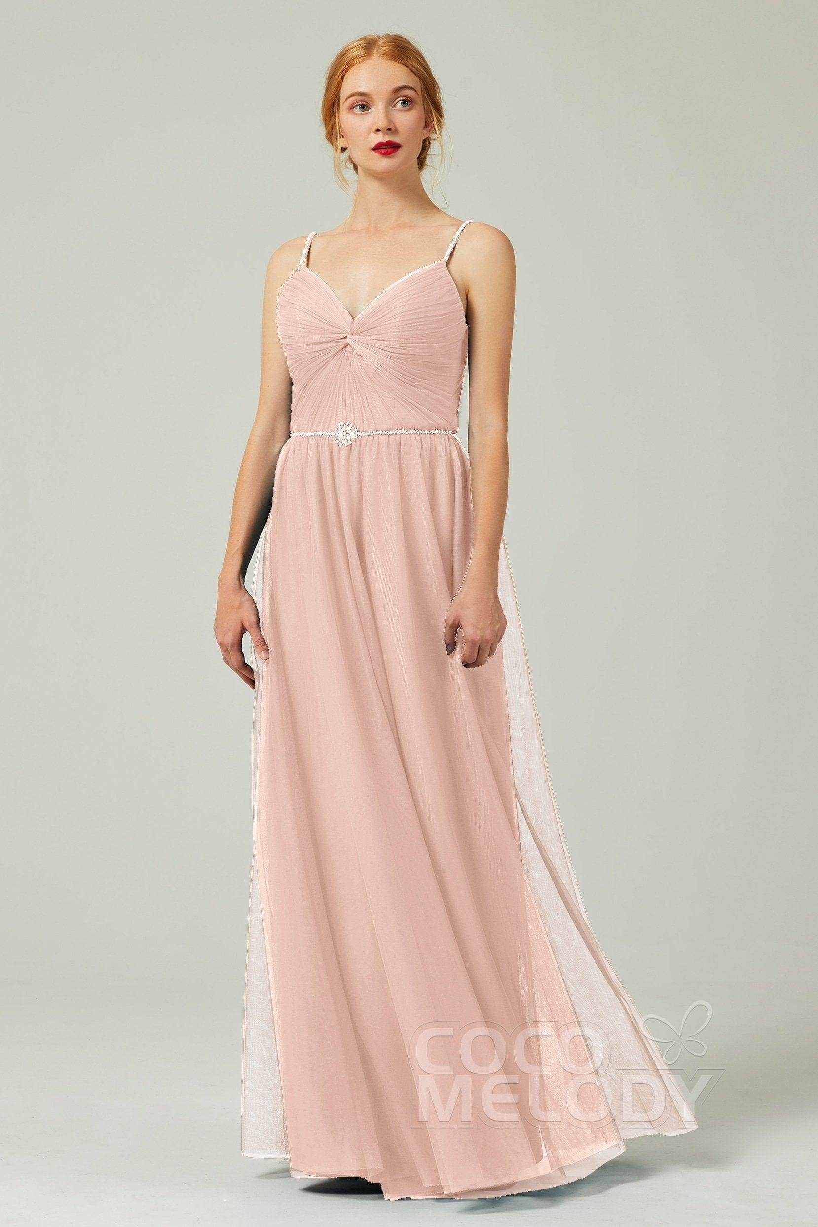 A-Line Floor Length Tulle Bridesmaid Dress CB0327 - COCOMELODY