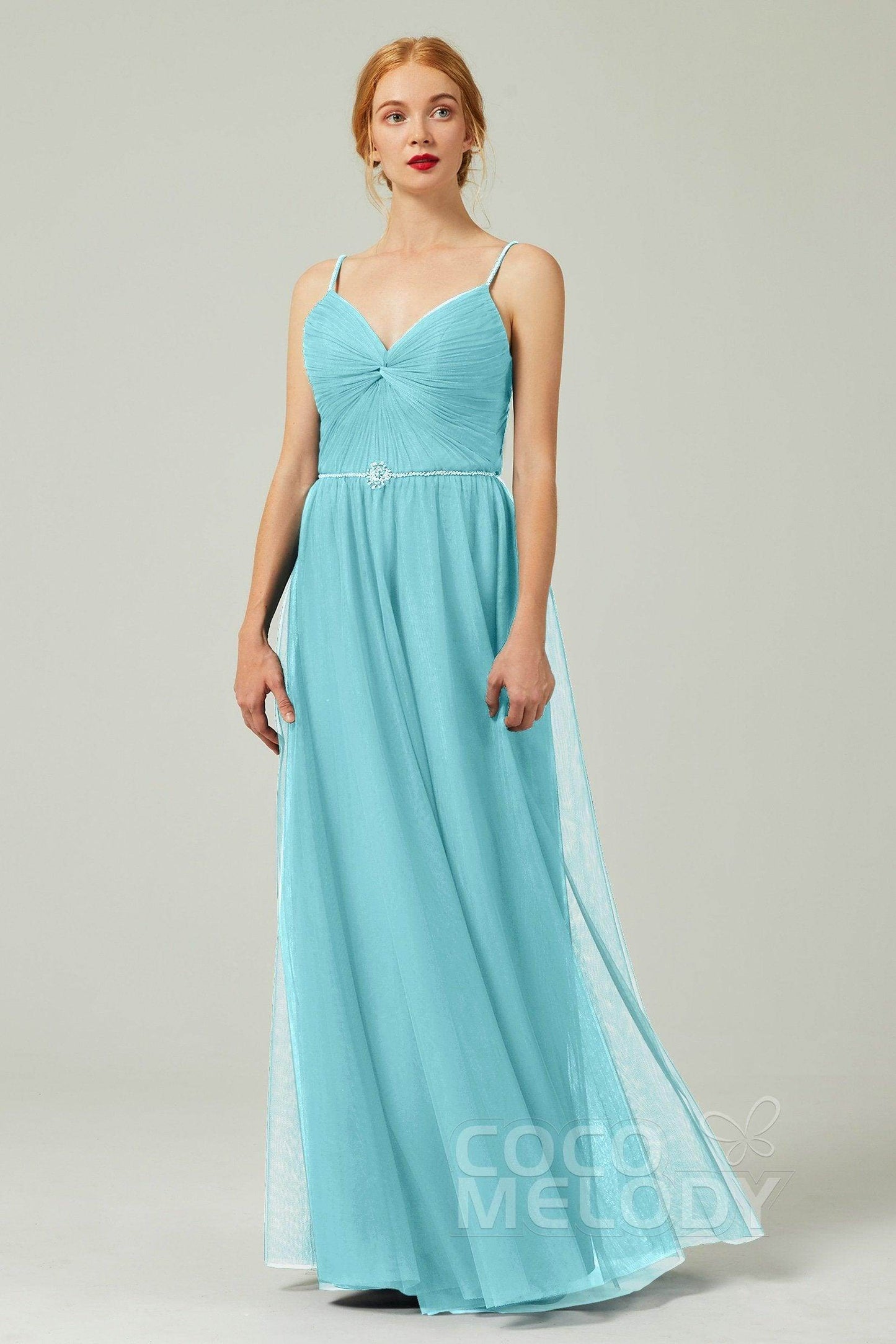 A-Line Floor Length Tulle Bridesmaid Dress CB0327 - COCOMELODY