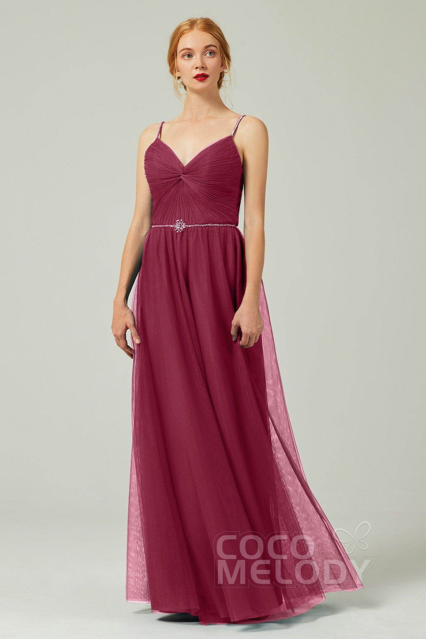 A-Line Floor Length Tulle Bridesmaid Dress CB0327 - COCOMELODY