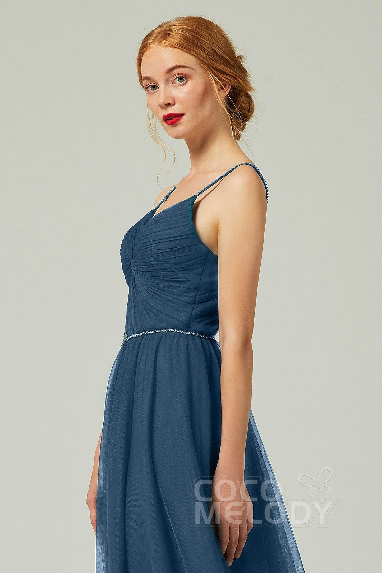 A-Line Floor Length Tulle Bridesmaid Dress CB0327 - COCOMELODY