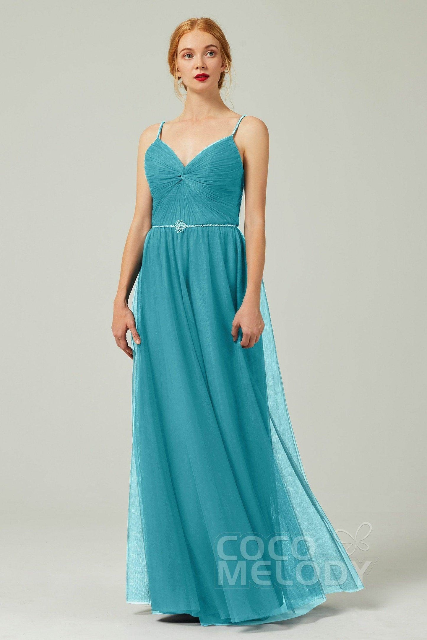 A-Line Floor Length Tulle Bridesmaid Dress CB0327 - COCOMELODY