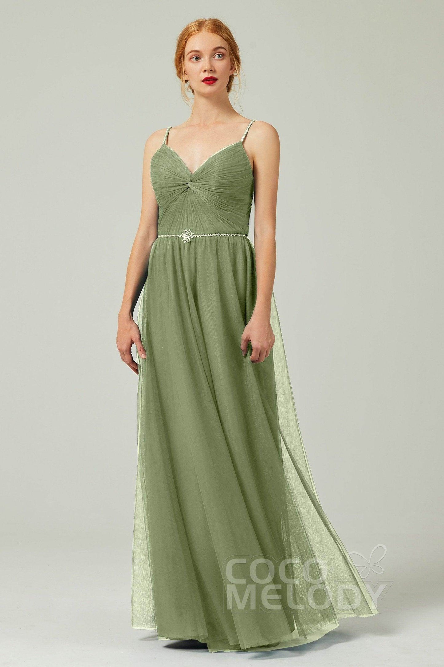 A-Line Floor Length Tulle Bridesmaid Dress CB0327 - COCOMELODY