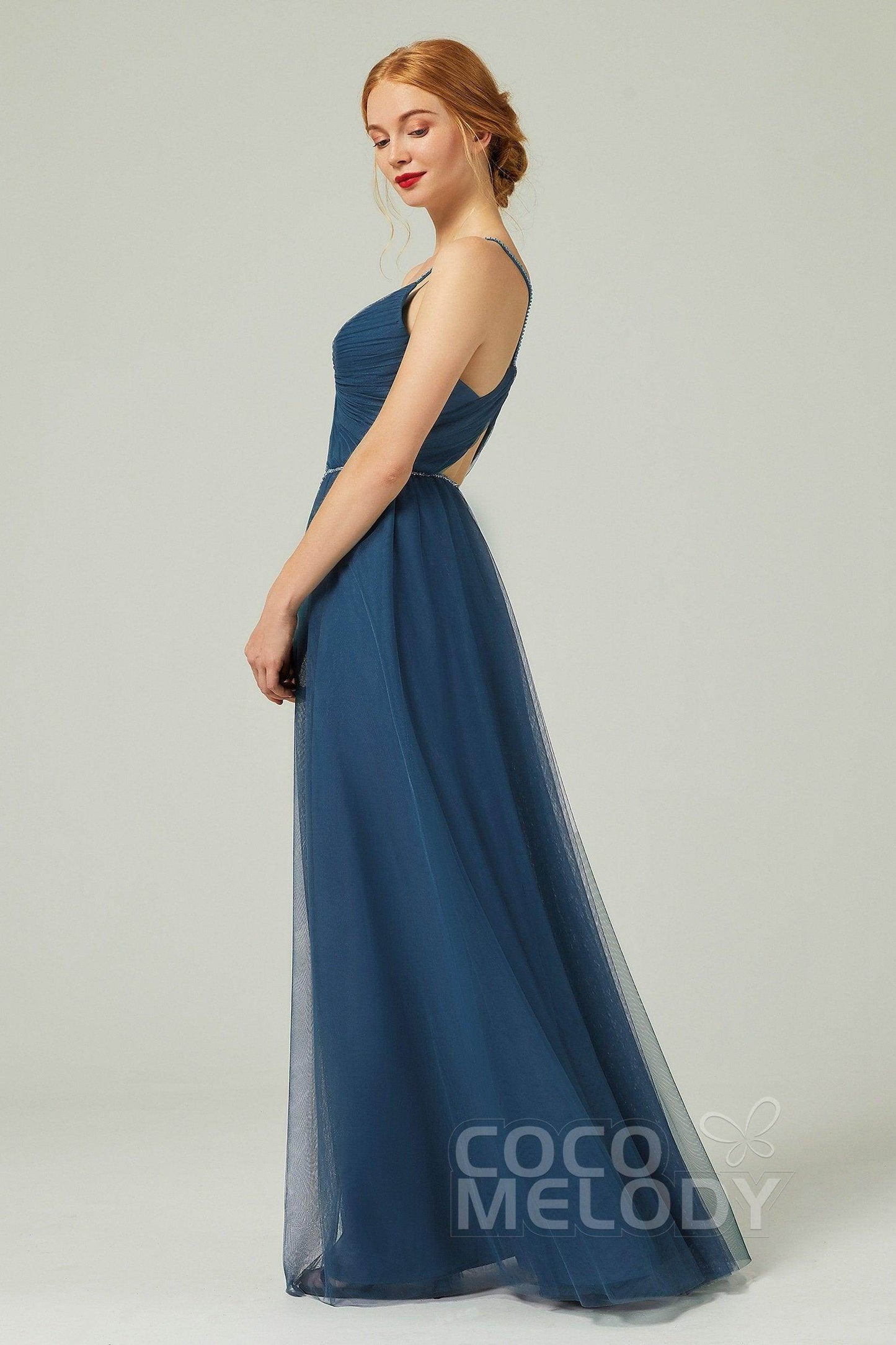 A-Line Floor Length Tulle Bridesmaid Dress CB0327 - COCOMELODY