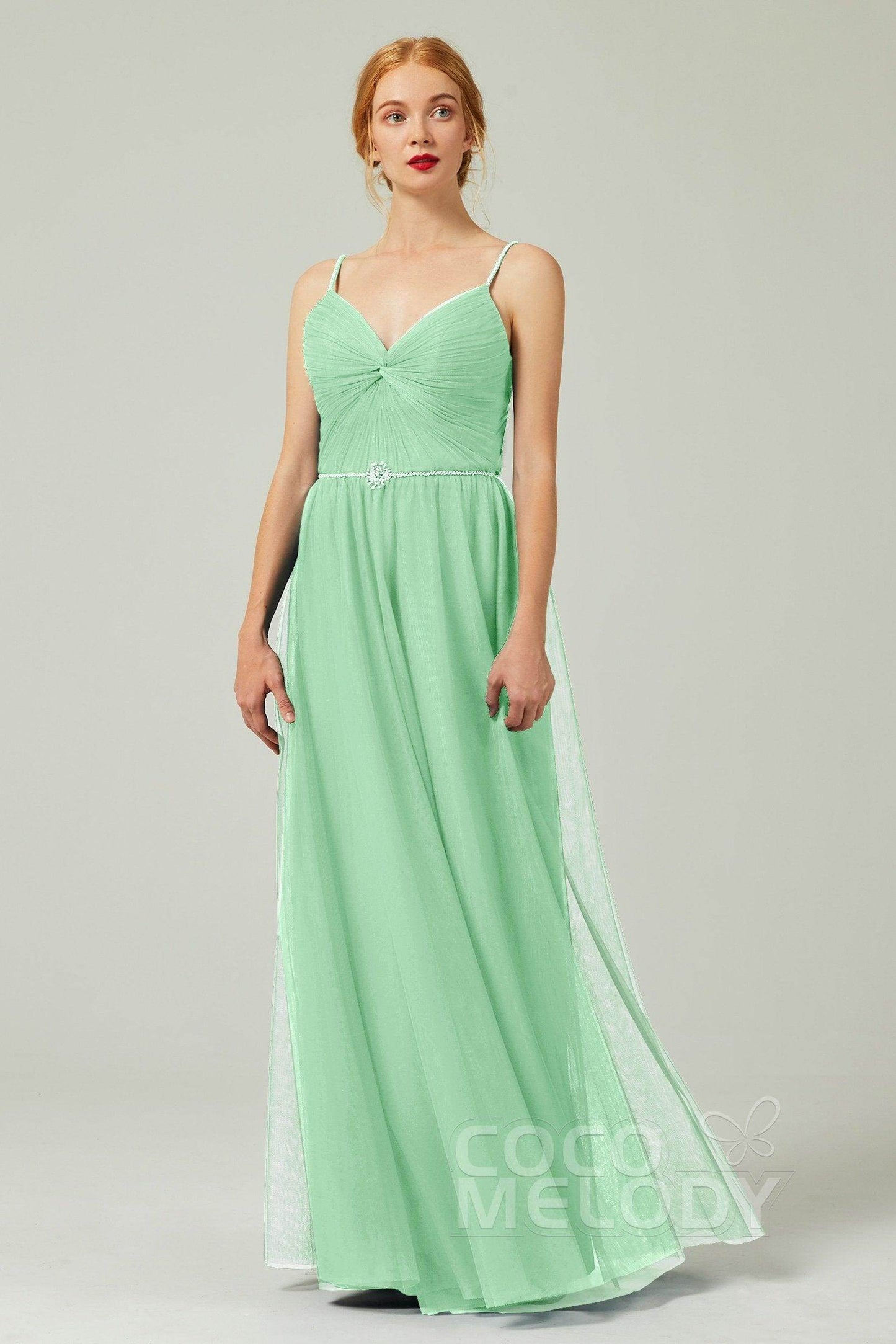 A-Line Floor Length Tulle Bridesmaid Dress CB0327 - COCOMELODY