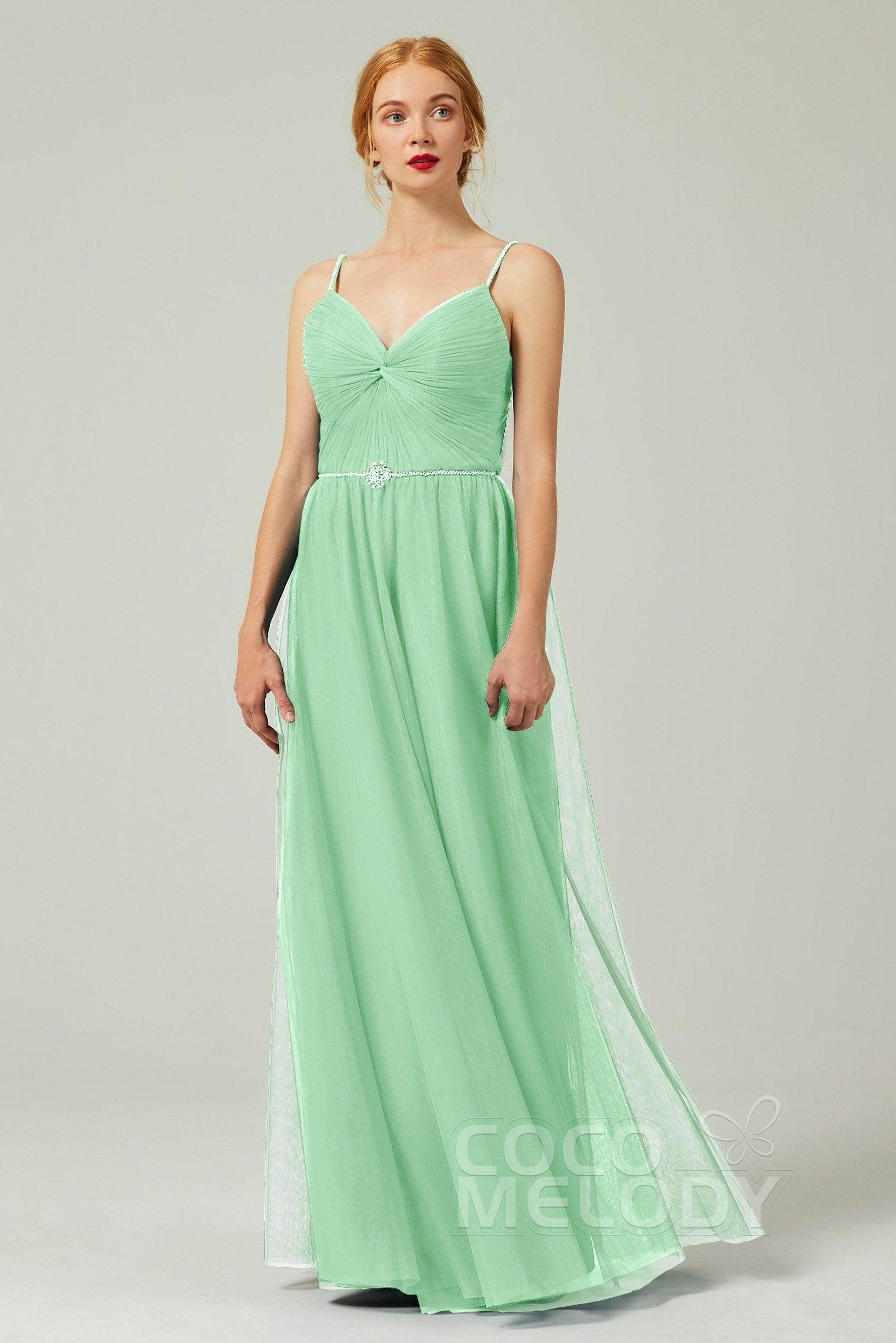A-Line Floor Length Tulle Bridesmaid Dress CB0327 - COCOMELODY