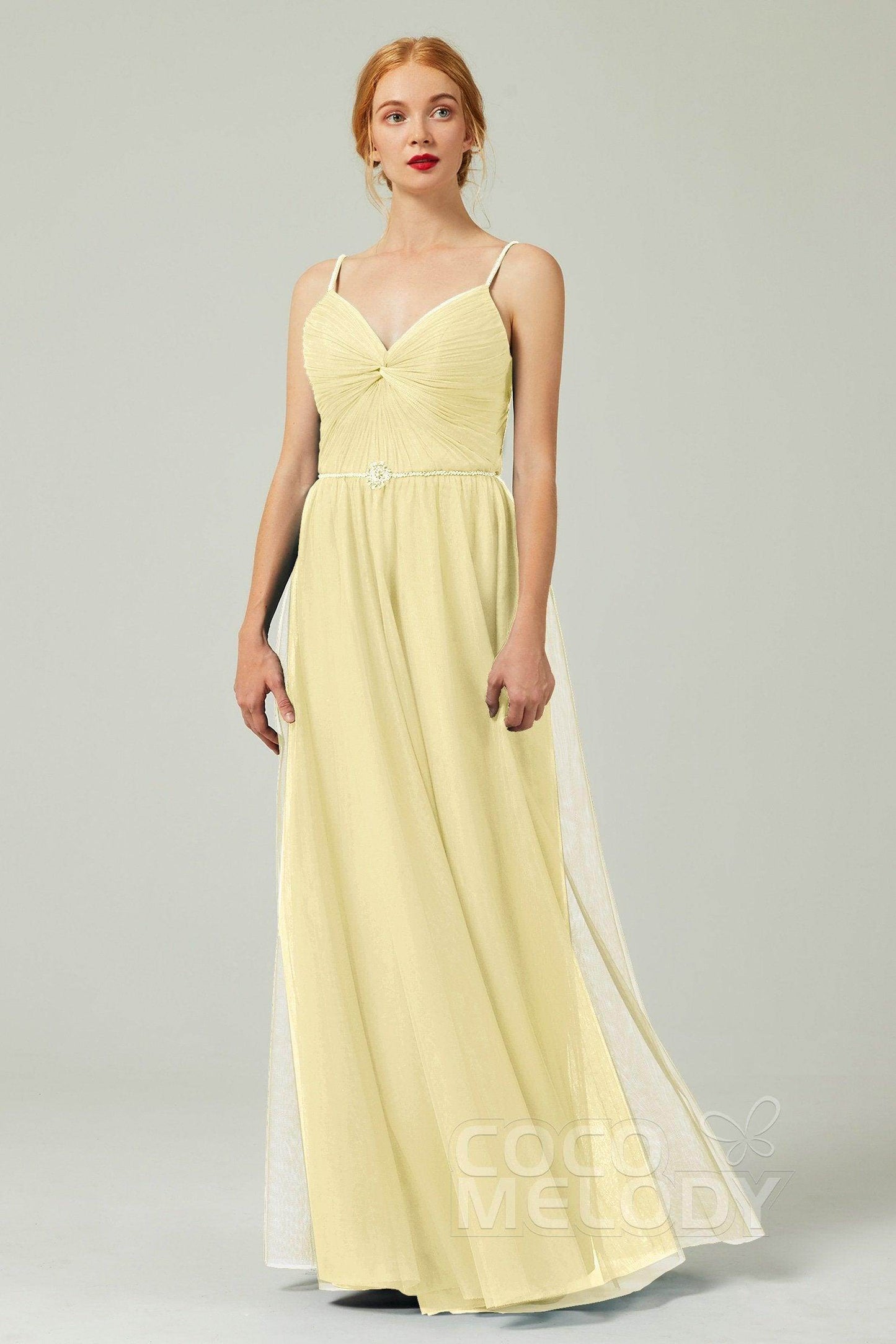 A-Line Floor Length Tulle Bridesmaid Dress CB0327 - COCOMELODY